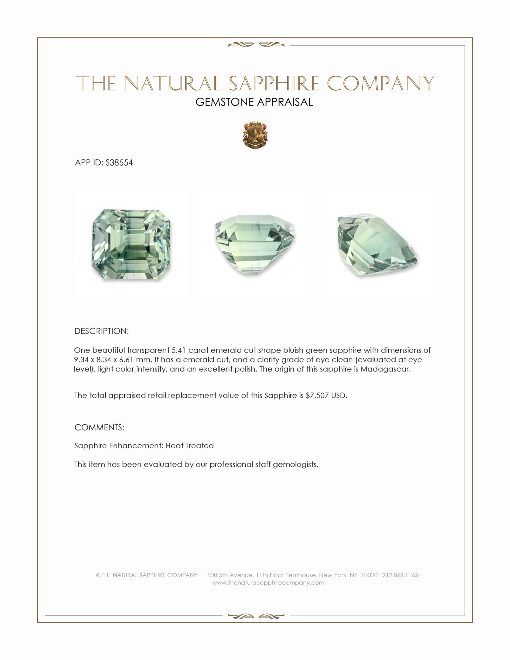 5.04 Ct. Bluish Green Sapphire from Madagascar