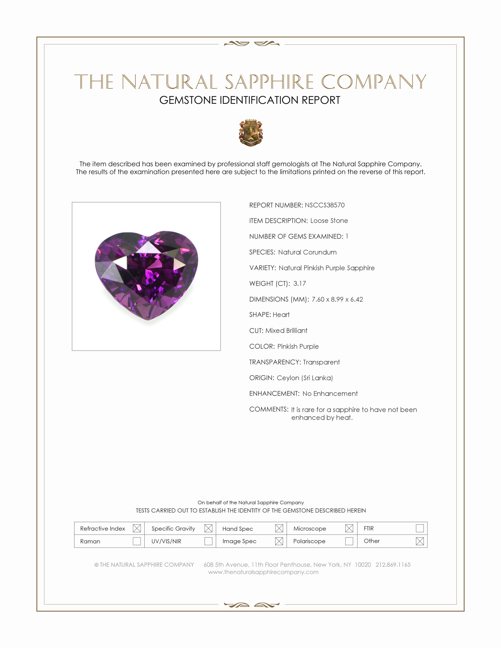 3.17 Ct. Pinkish Purple Sapphire from Ceylon (Sri Lanka)