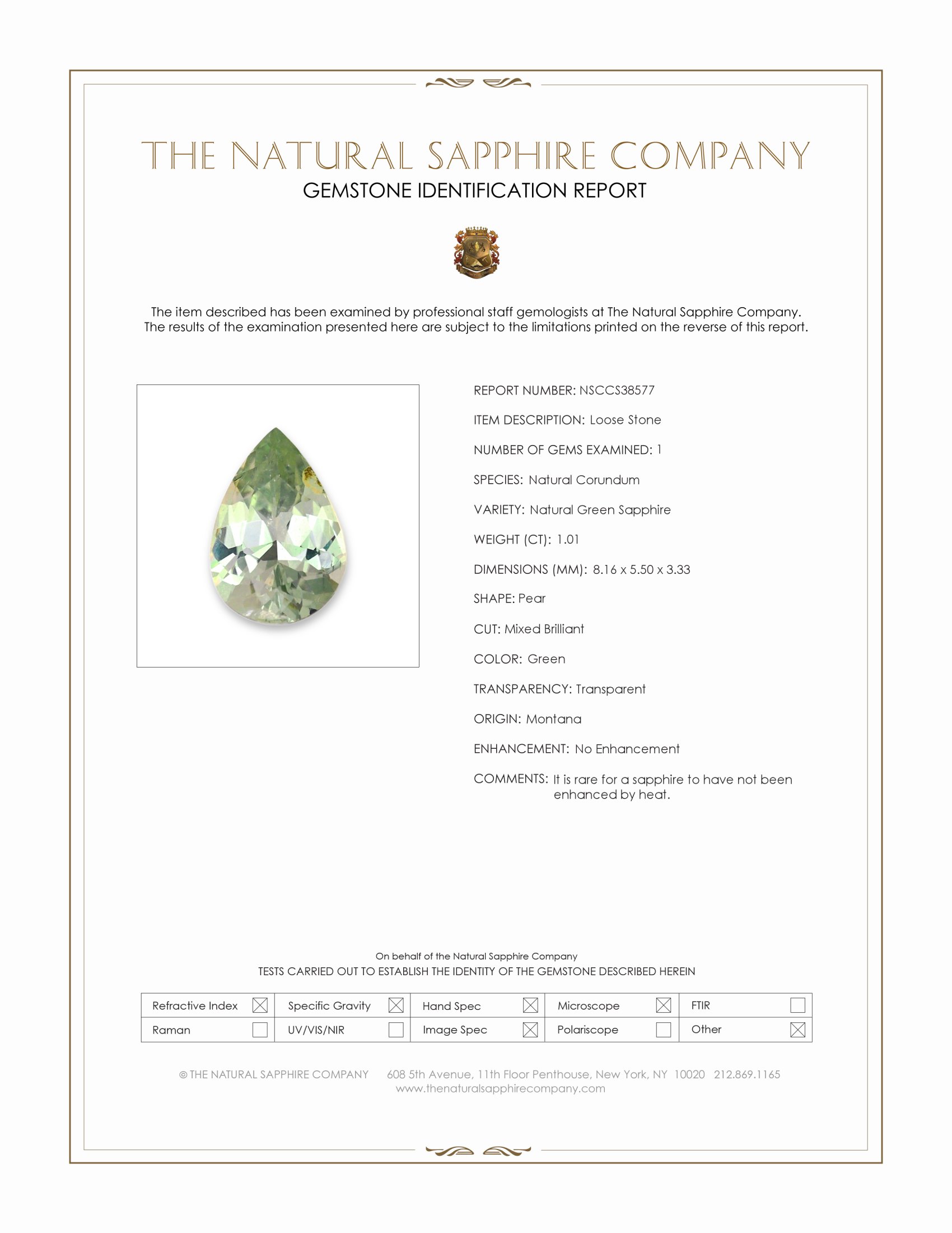 1.01 Ct. Green Sapphire from Montana
