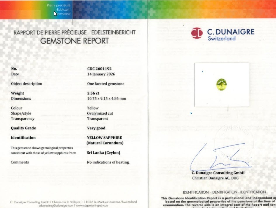 3.56 Ct. Yellow Sapphire from Ceylon (Sri Lanka)