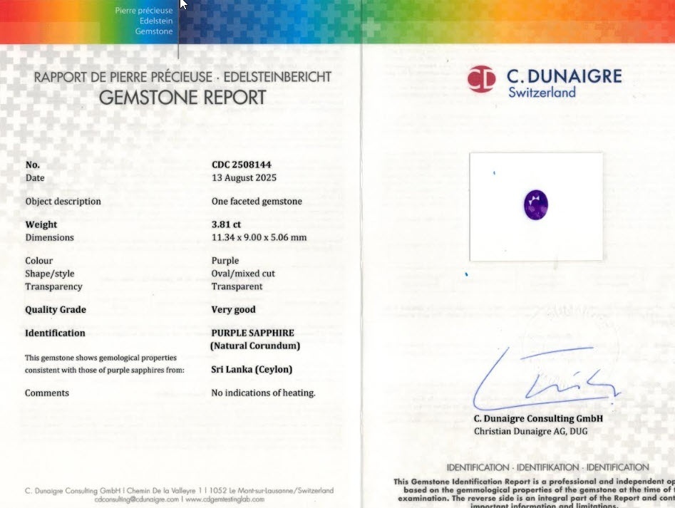 3.81 Ct. Bluish Purple Sapphire from Ceylon (Sri Lanka)