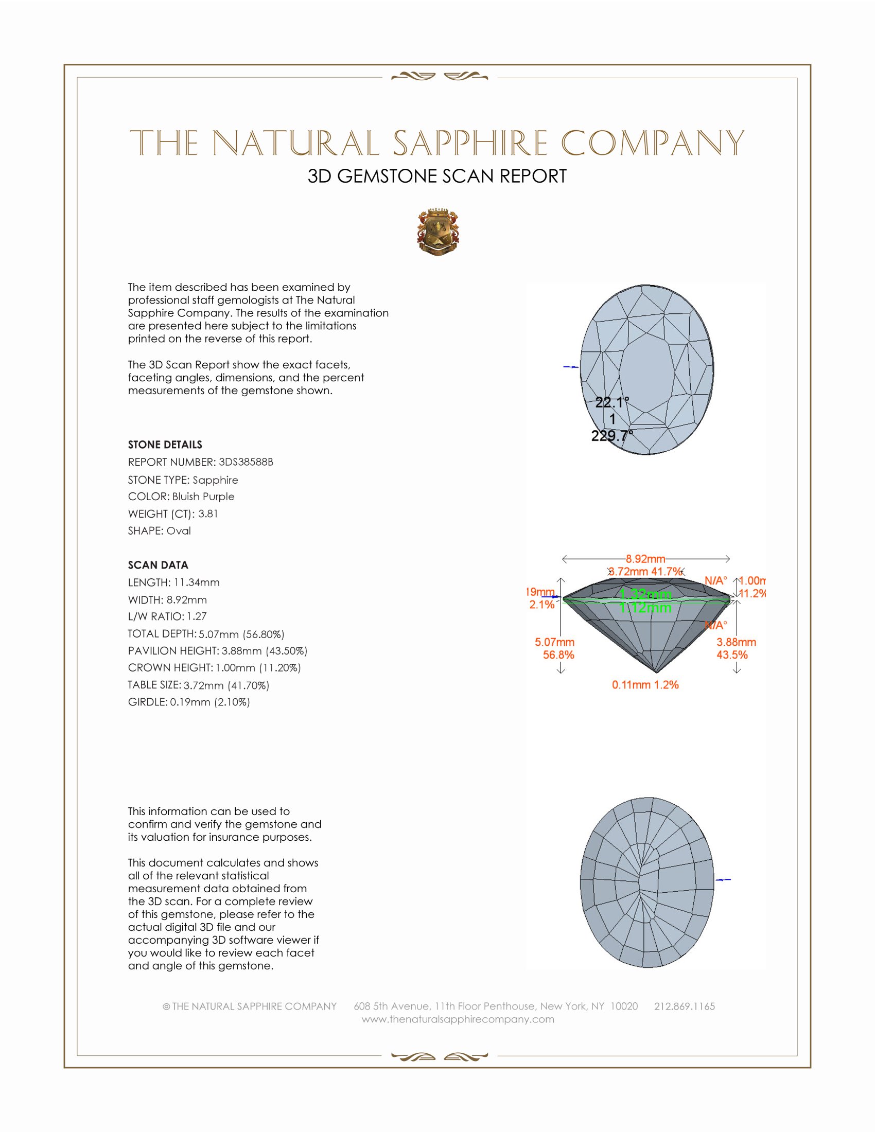 3.81 Ct. Bluish Purple Sapphire from Ceylon (Sri Lanka)