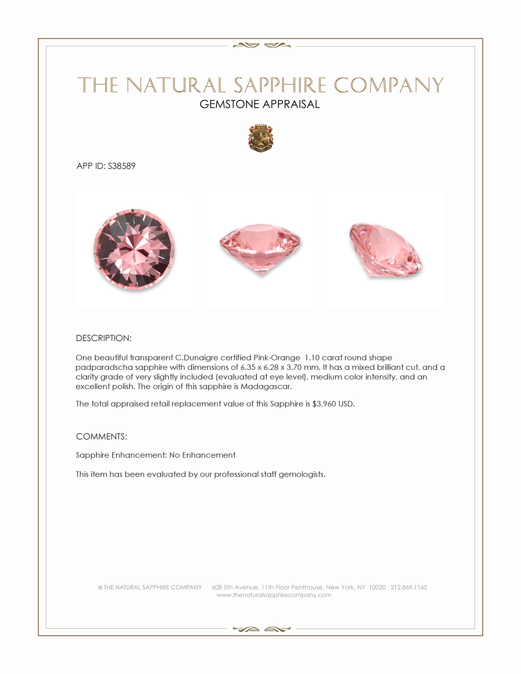 1.10 Ct. Padparadscha Sapphire from Madagascar