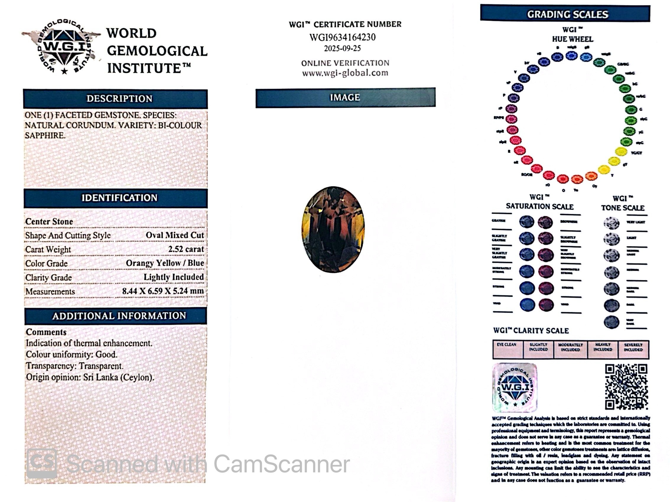 2.52 Ct. Bi Color Sapphire from Ceylon (Sri Lanka)