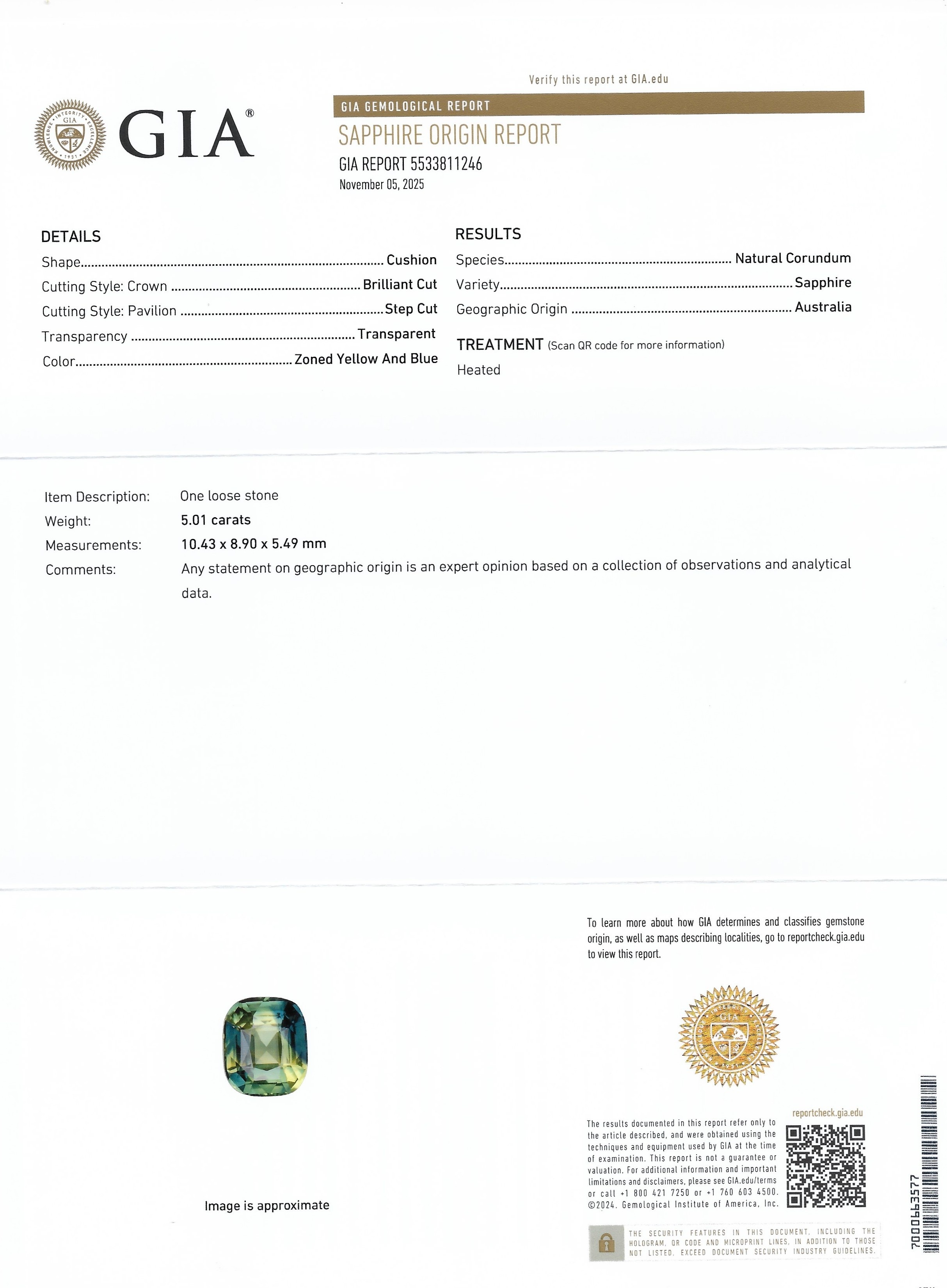 5.01 Ct. Bi Color Sapphire from Australia