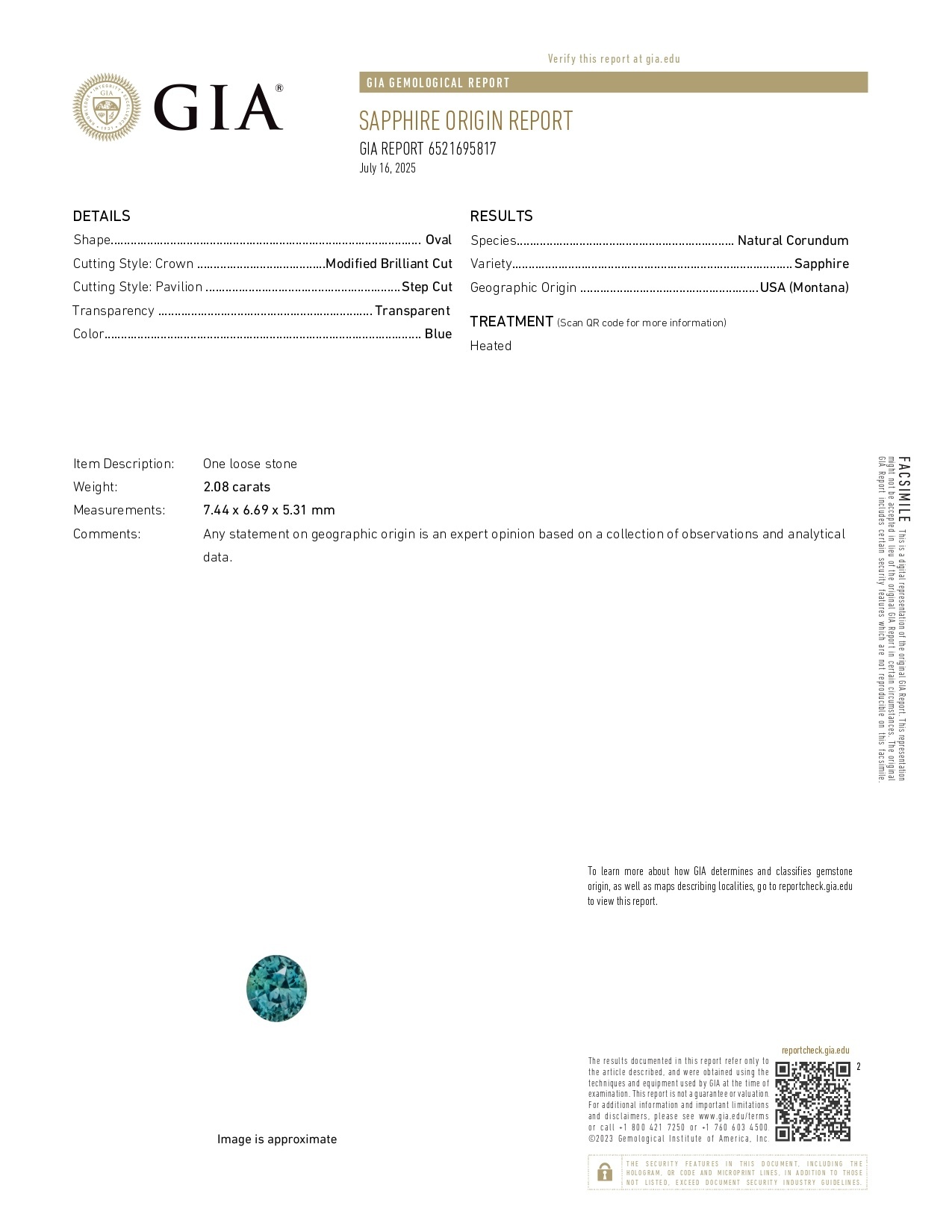 2.08 Ct. Bluish Green Sapphire from Montana