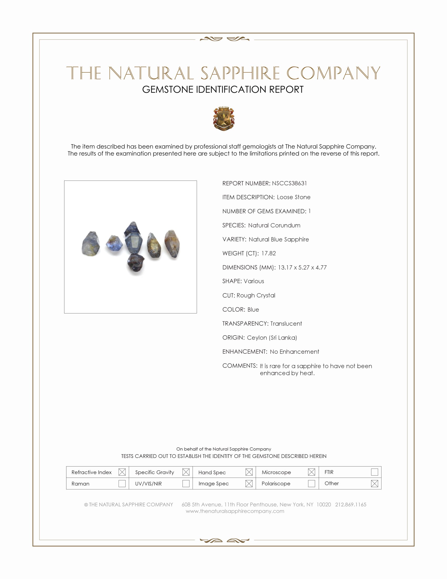 17.82 Ct. Blue Sapphire Crystal from Ceylon (Sri Lanka)