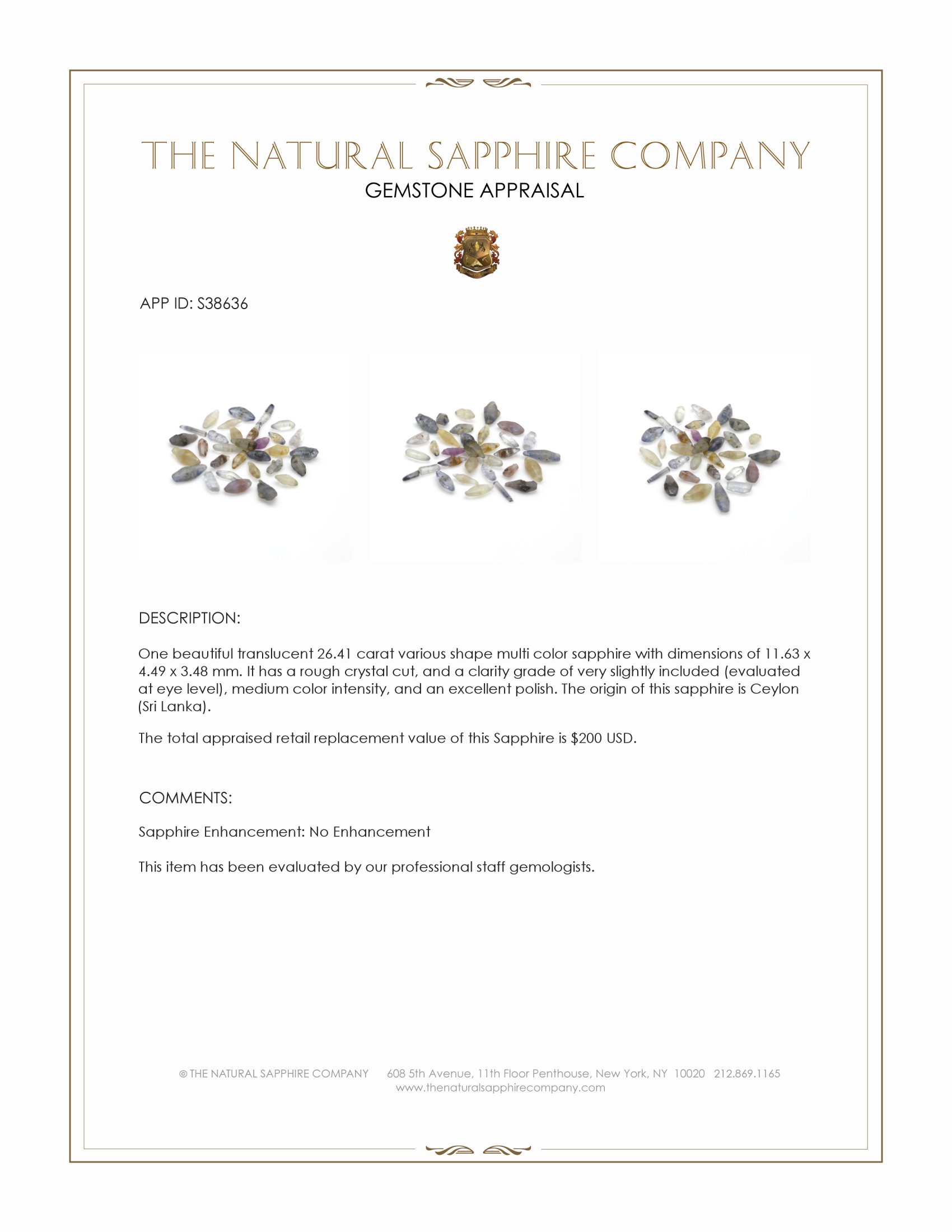 26.41 Ct. Multi Color Sapphire Crystal from Ceylon (Sri Lanka)