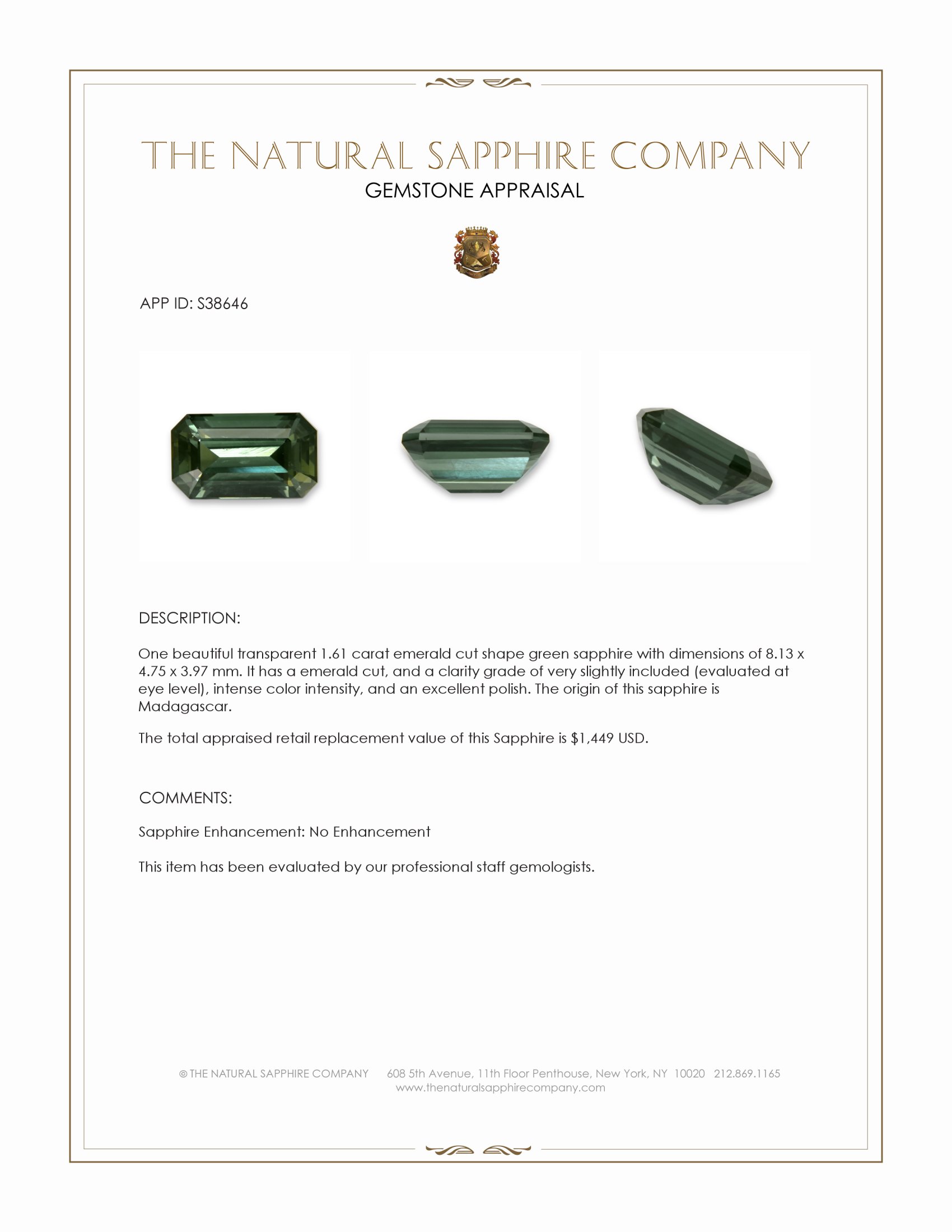 1.61 Ct. Green Sapphire from Madagascar