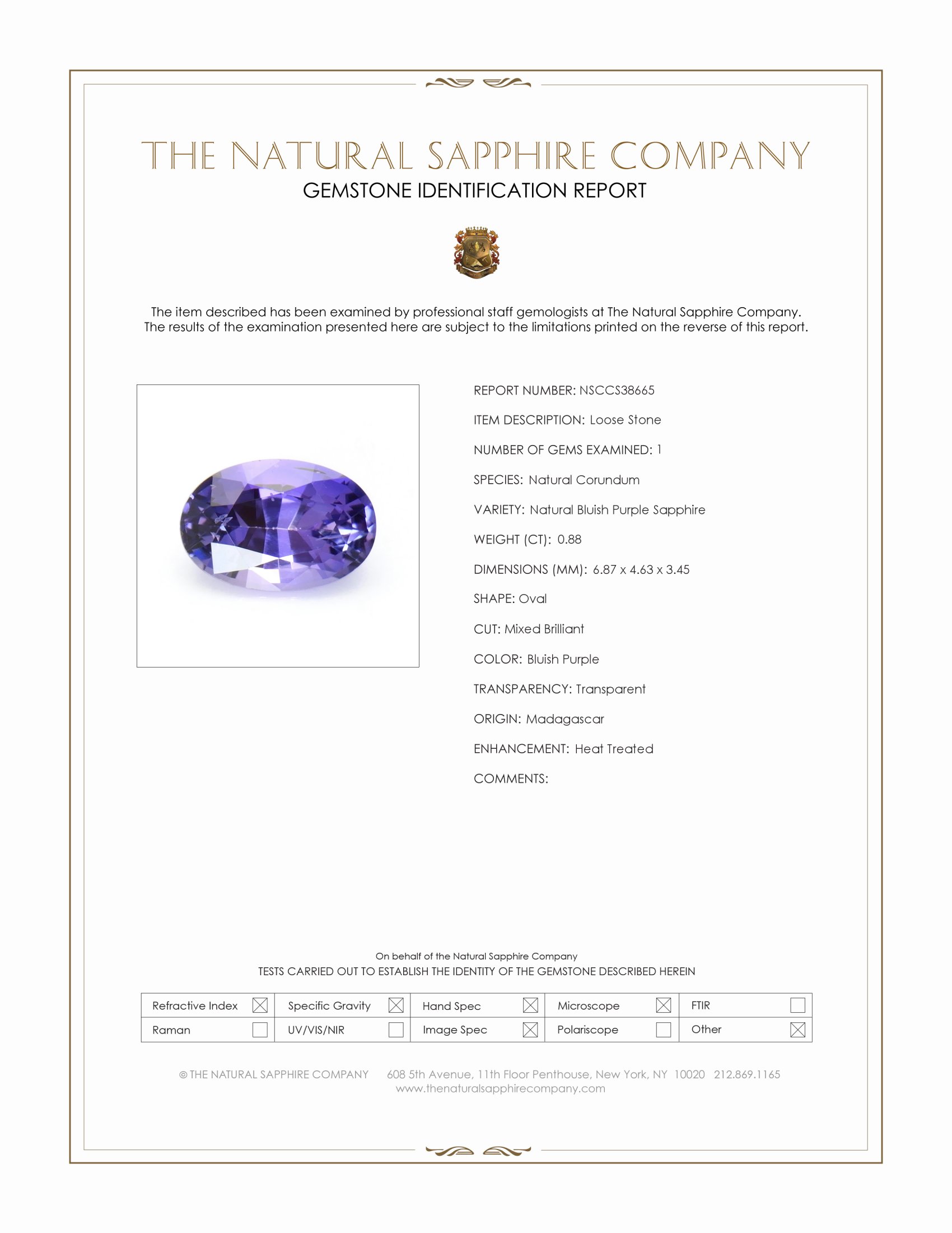 0.88 Ct. Bluish Purple Sapphire from Madagascar