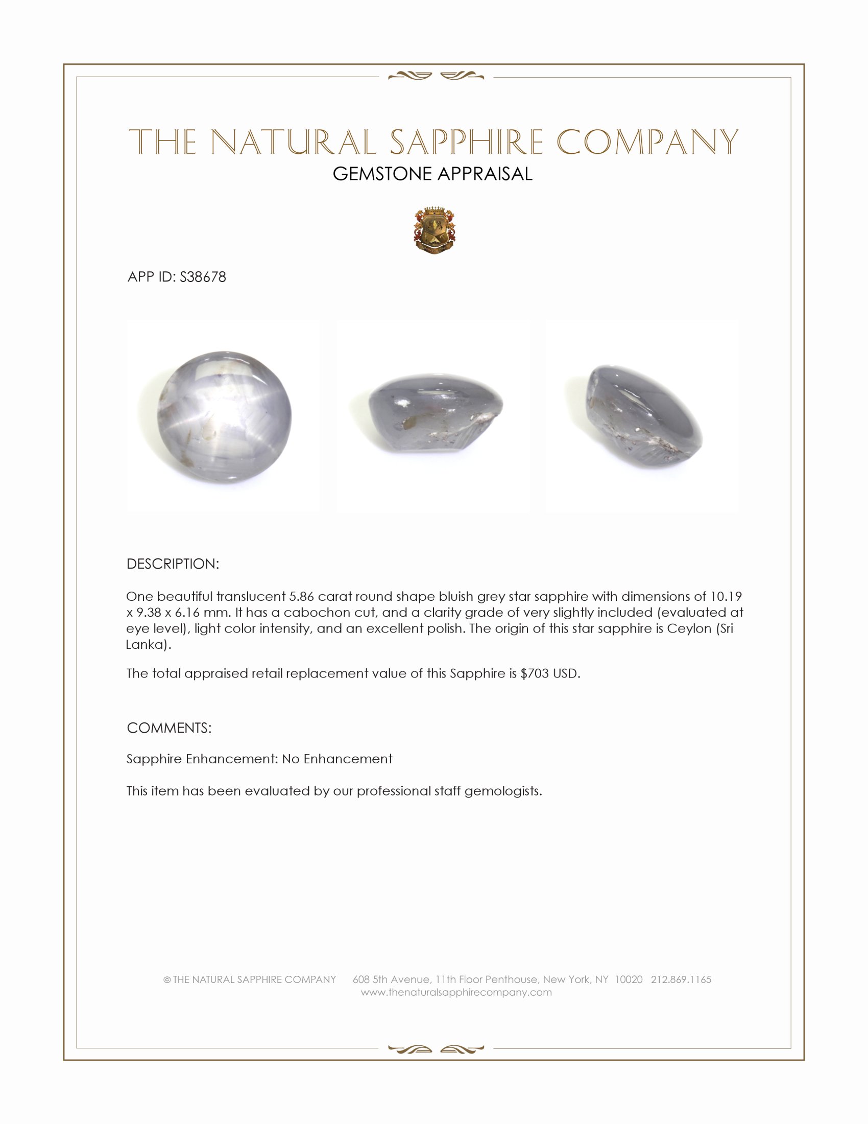 5.86 Ct. Bluish Grey Star Sapphire from Ceylon (Sri Lanka)