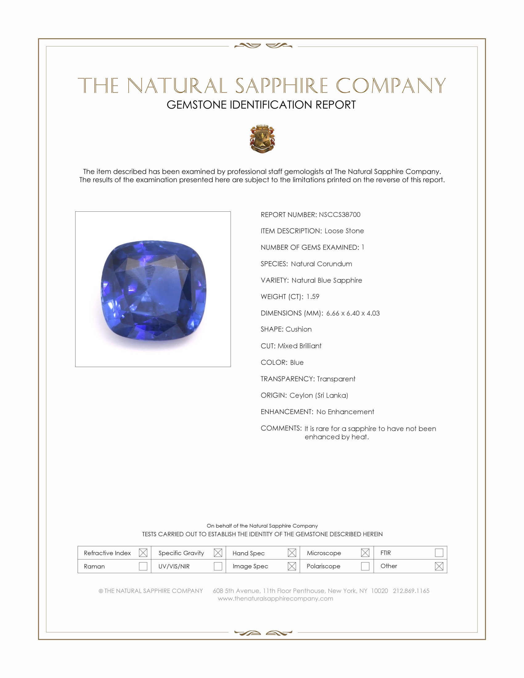 1.59 Ct. Blue Sapphire from Ceylon (Sri Lanka)