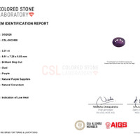 3.29 Ct. Purple Sapphire from Madagascar Scan Report