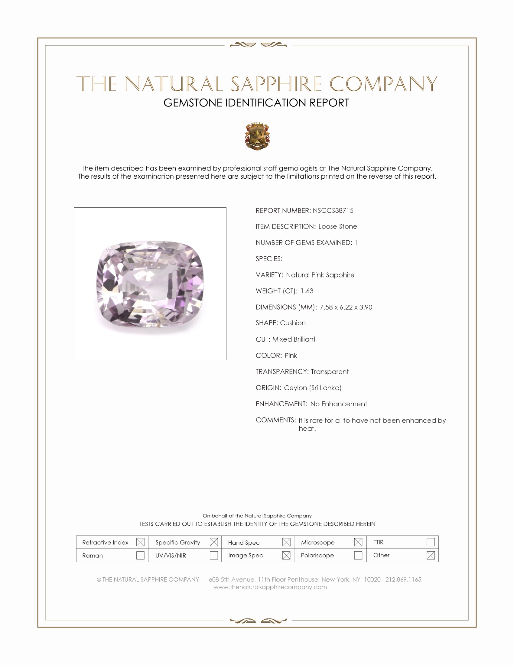 1.63 Ct. Pink Sapphire from Ceylon (Sri Lanka)
