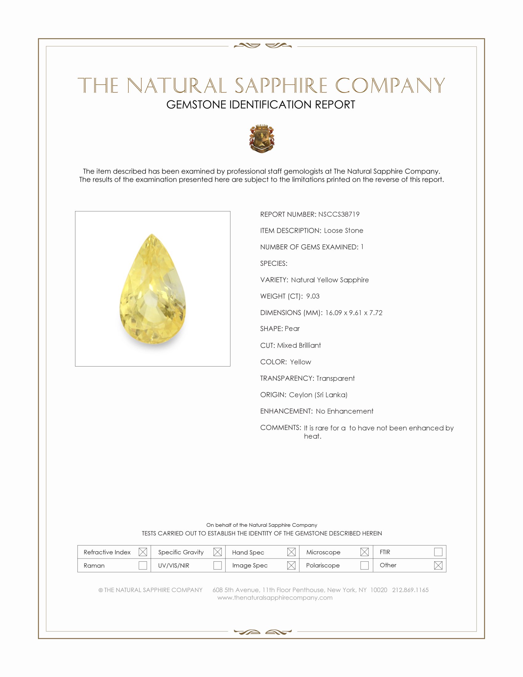 9.03 Ct. Yellow Sapphire from Ceylon (Sri Lanka)