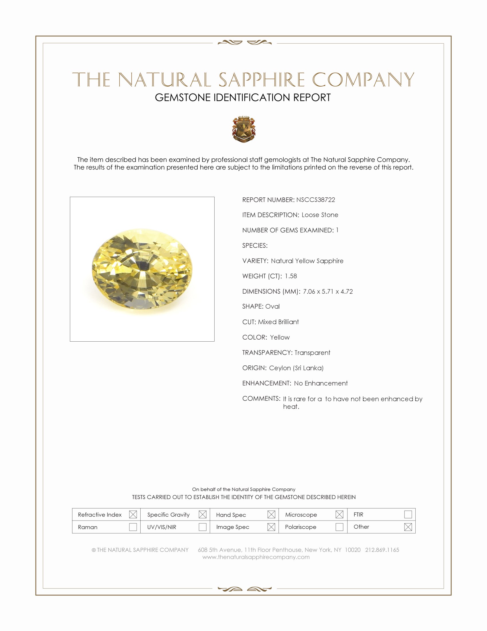 1.58 Ct. Yellow Sapphire from Ceylon (Sri Lanka)