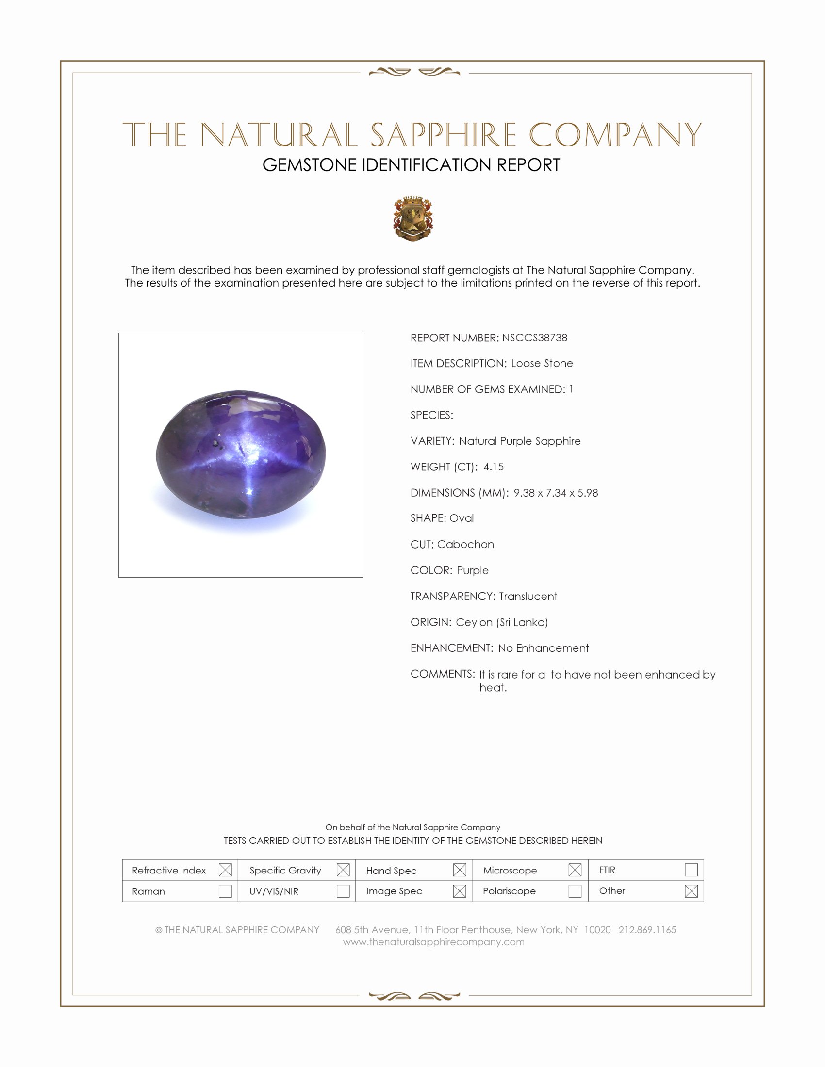 4.15 Ct. Purple Star Sapphire from Ceylon (Sri Lanka)