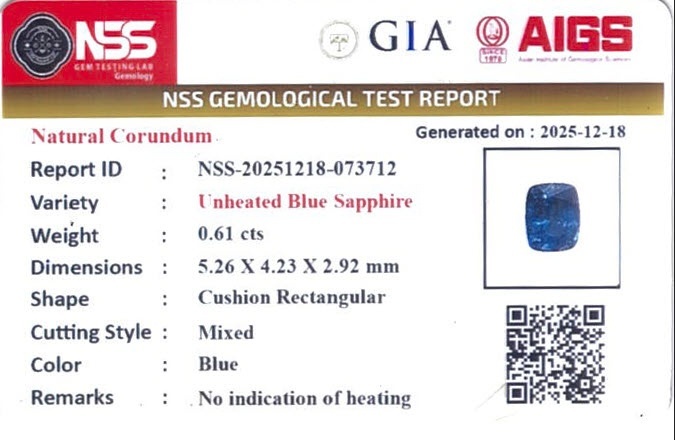 0.61 Ct. Blue Sapphire from Ceylon (Sri Lanka)