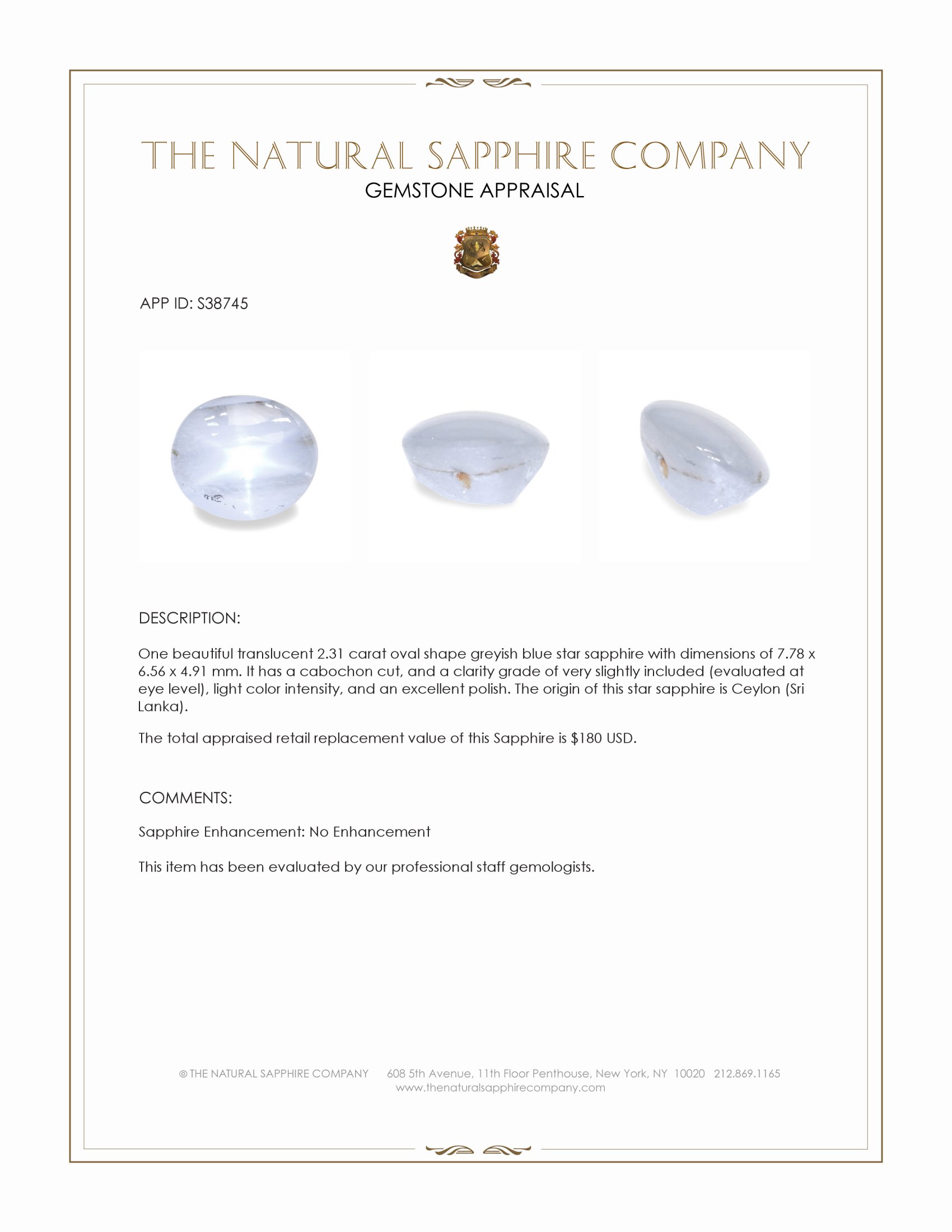 2.31 Ct. Greyish Blue Star Sapphire from Ceylon (Sri Lanka)