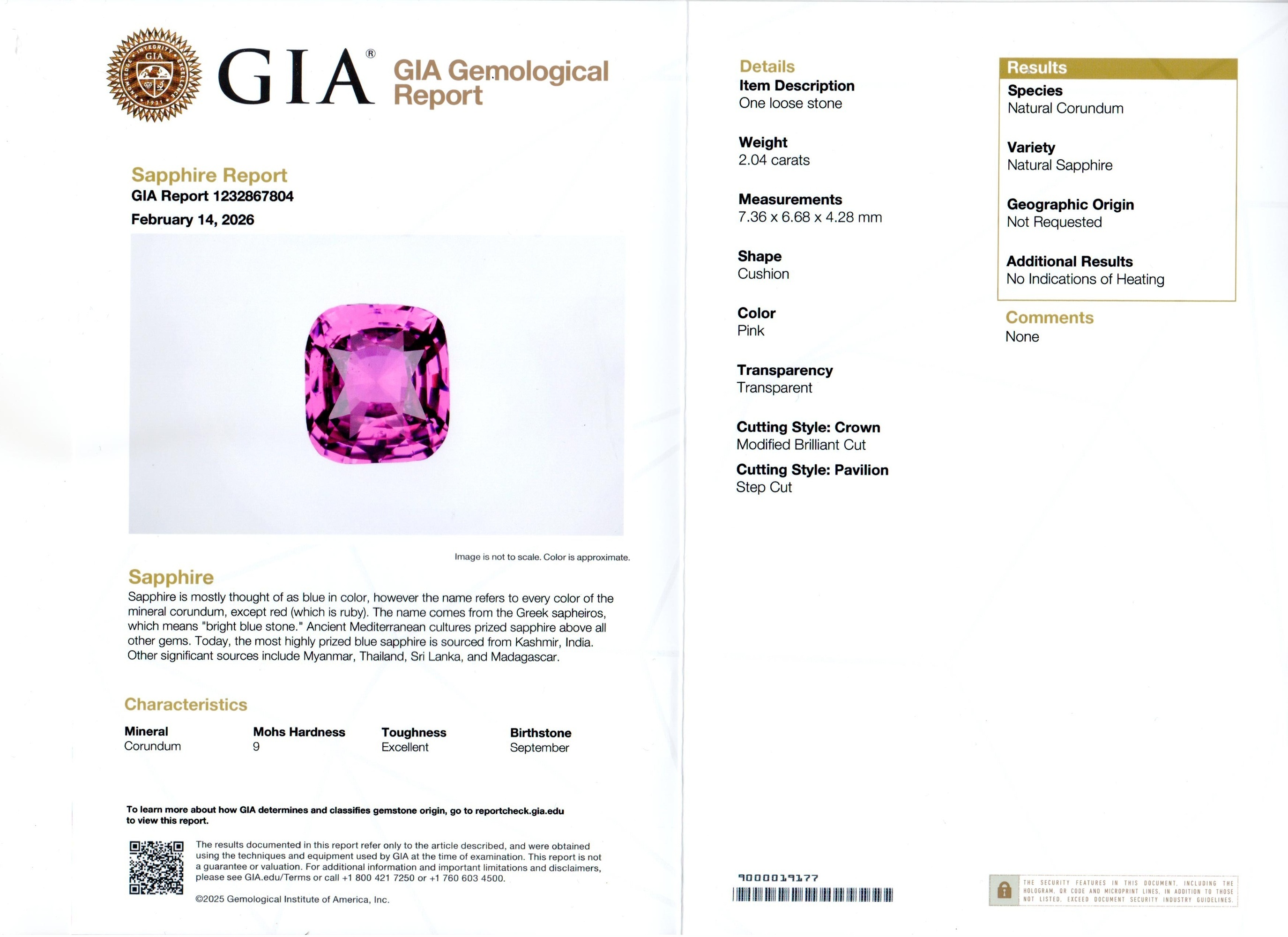 2.04 Ct. Pink Sapphire from Ceylon (Sri Lanka)