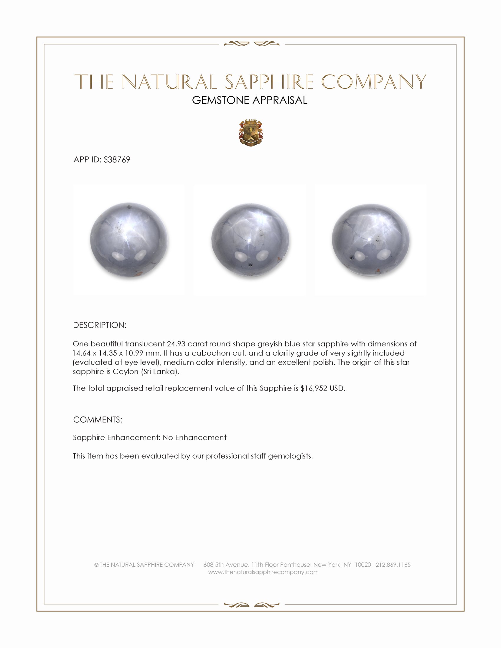 24.93 Ct. Greyish Blue Star Sapphire from Ceylon (Sri Lanka)