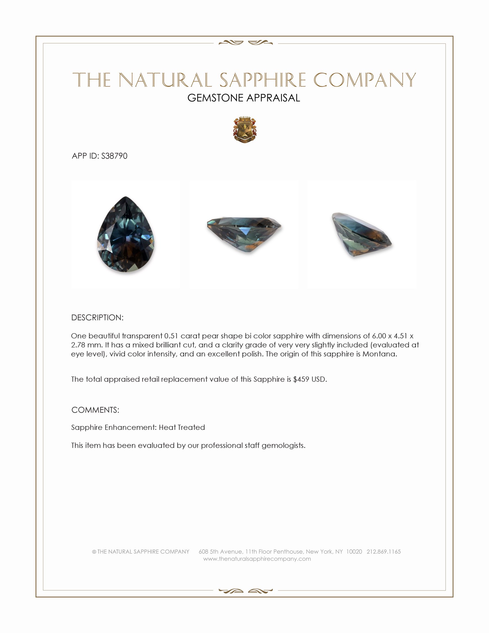 0.51 Ct. Bi Color Sapphire from Montana