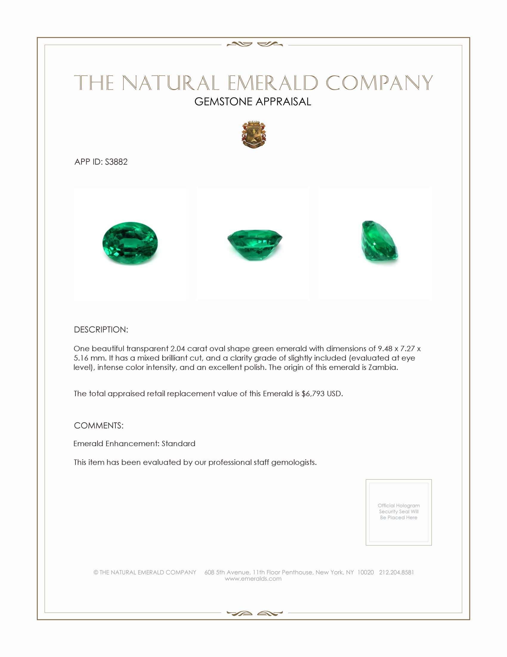 2.04 Ct. Emerald from Zambia