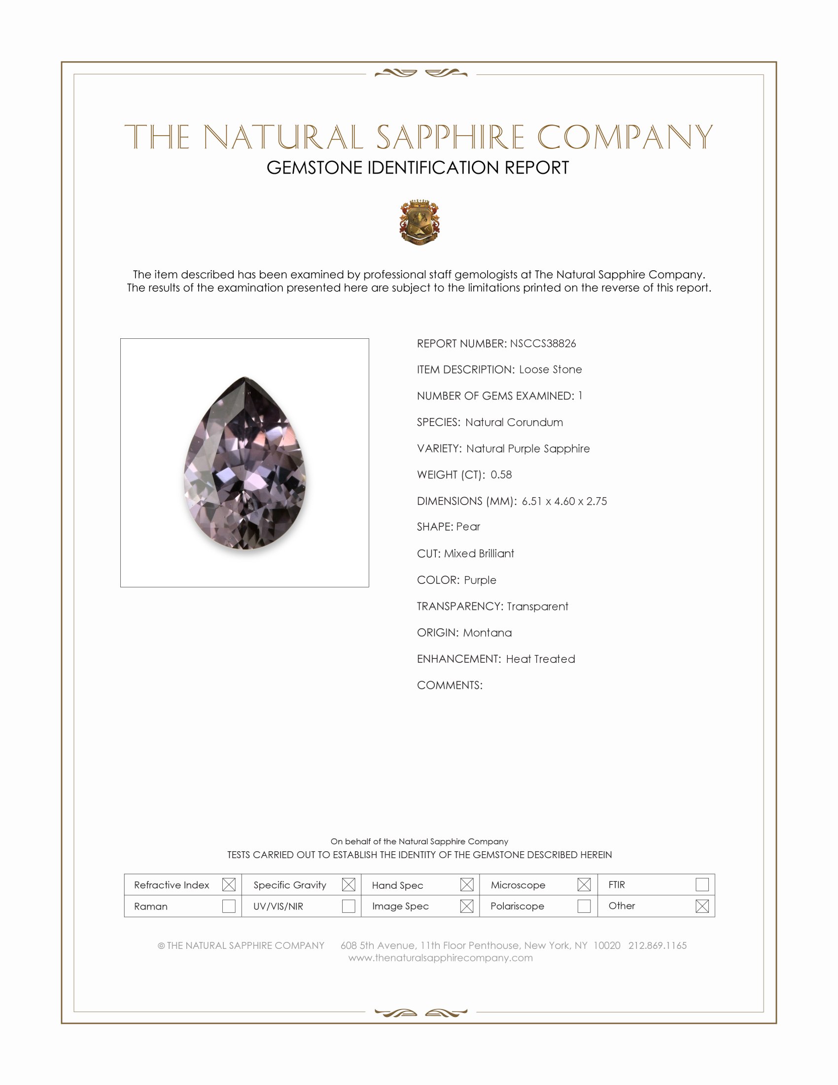 0.58 Ct. Purple Sapphire from Montana