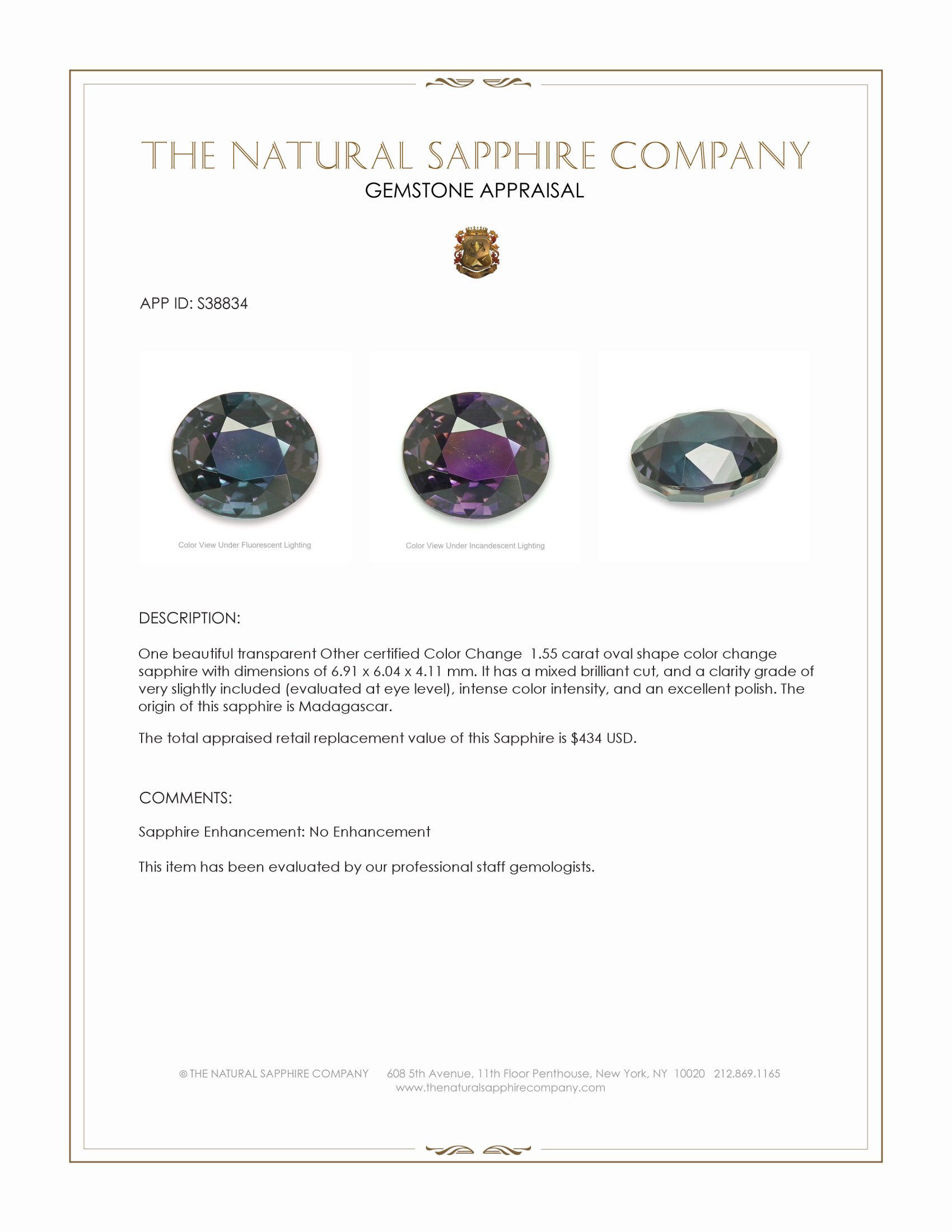 1.55 Ct. Color Change Sapphire from Madagascar