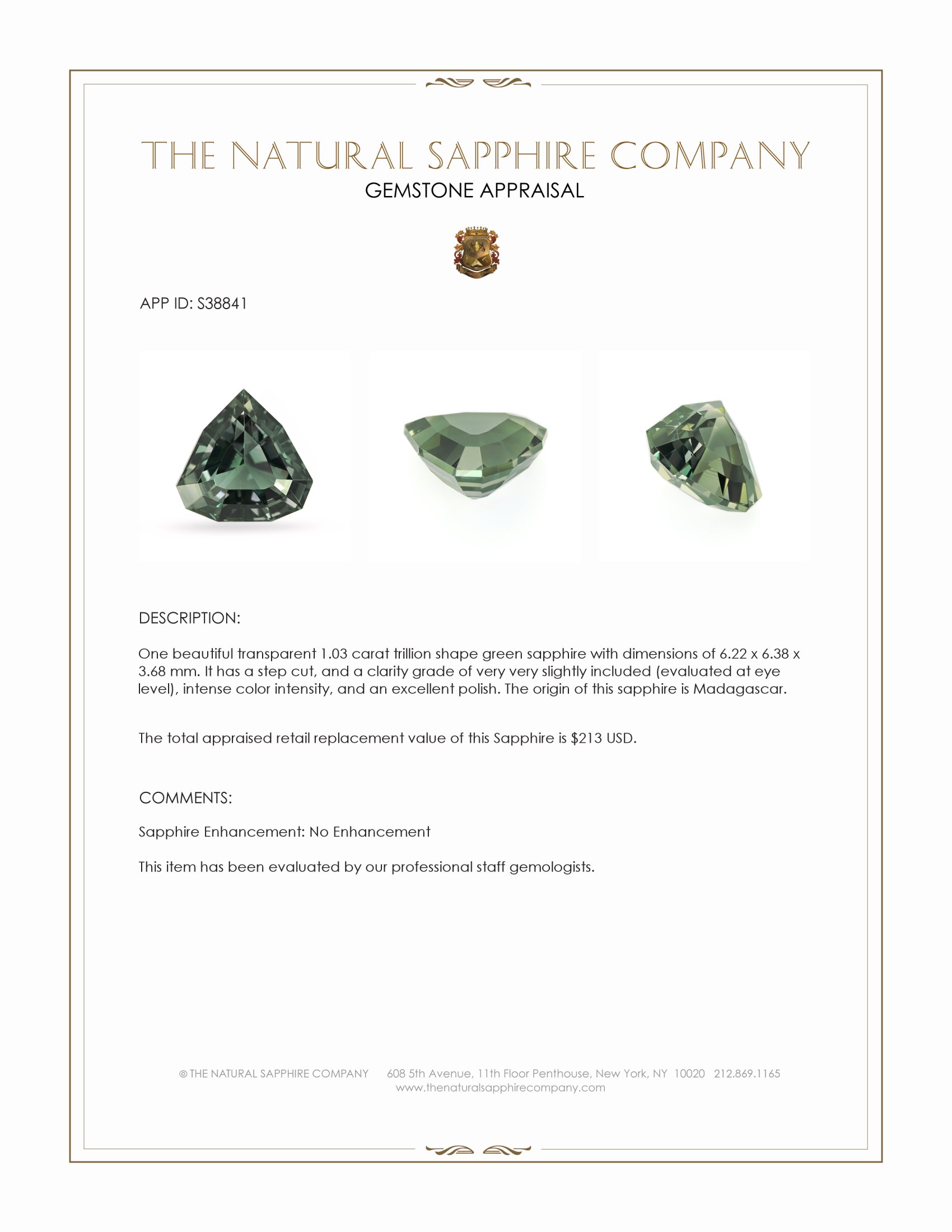 1.03 Ct. Green Sapphire from Madagascar