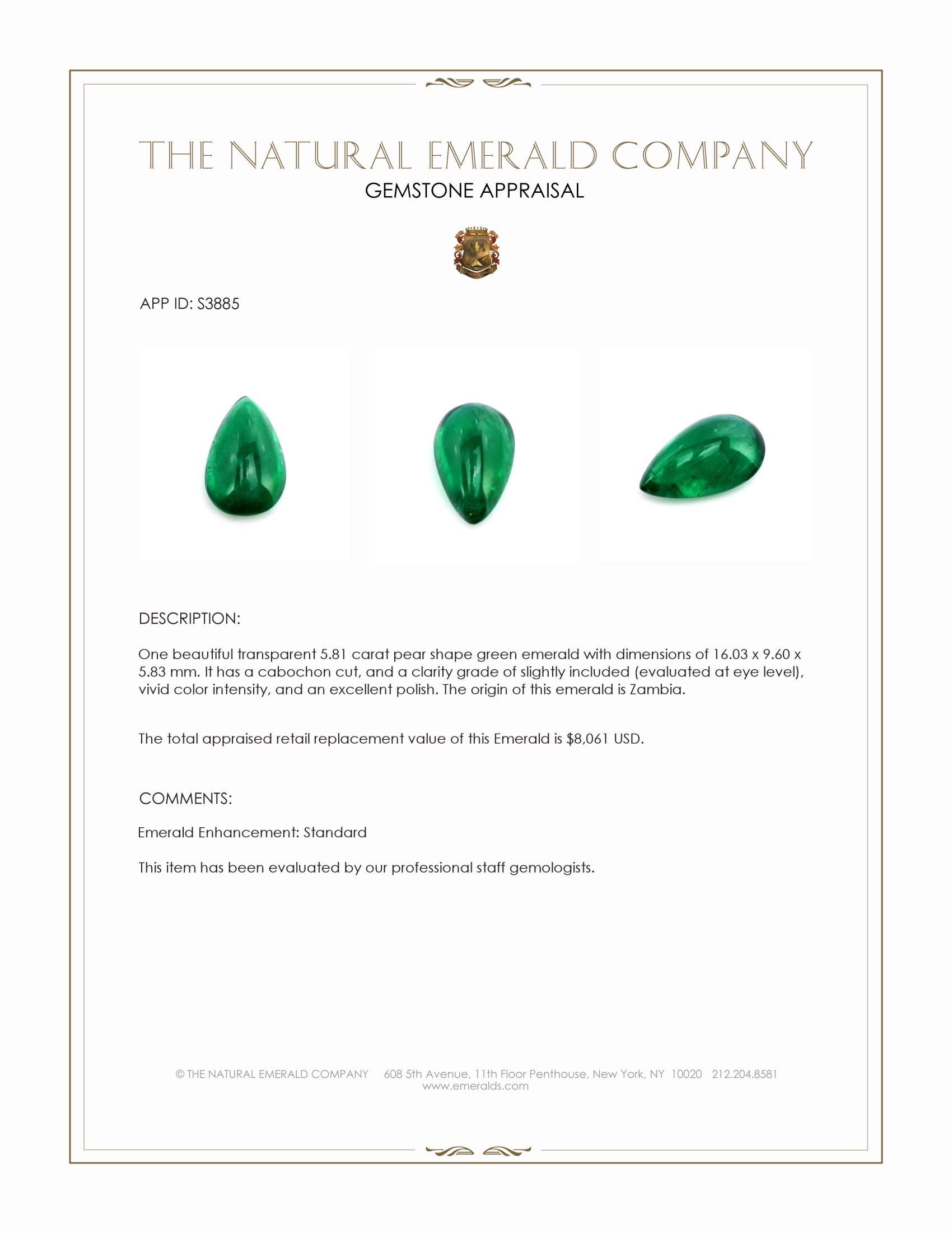 5.81 Ct. Cabochon Emerald from Zambia