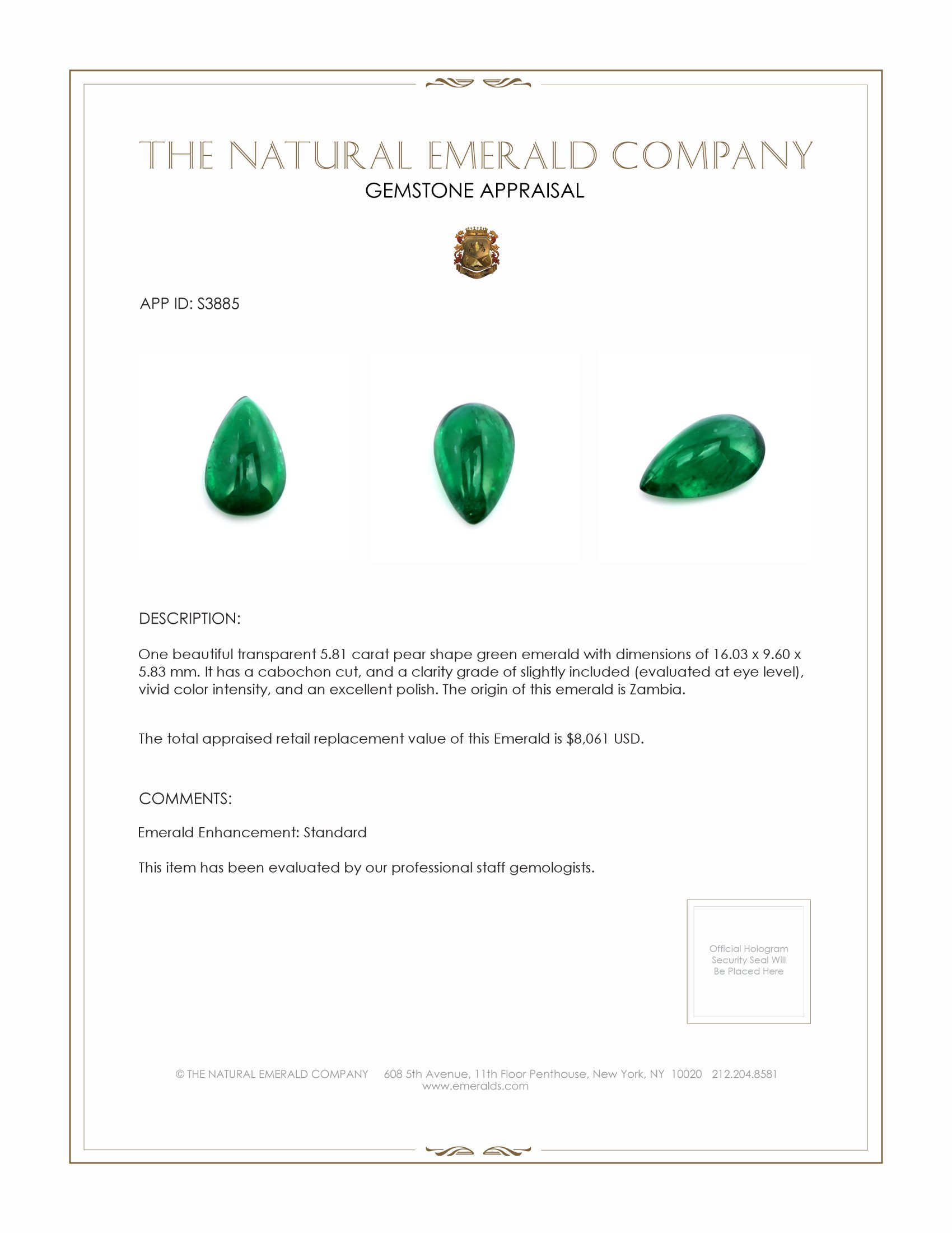 5.81 Ct. Cabochon Emerald from Zambia