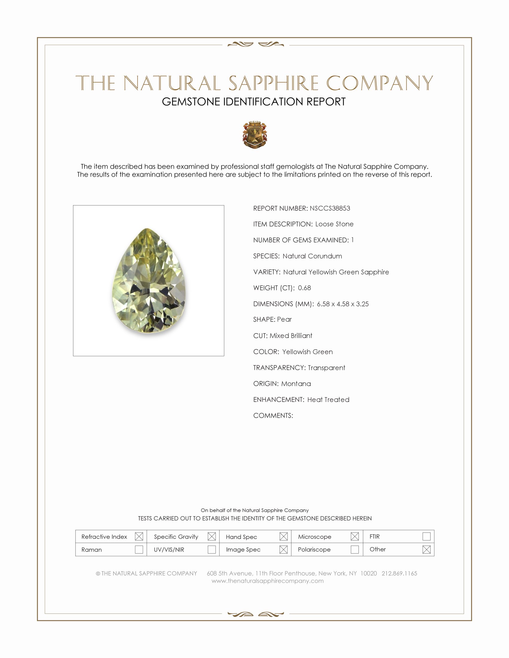 0.68 Ct. Yellowish Green Sapphire from Montana