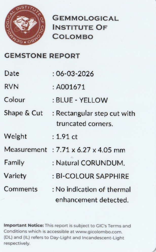 1.90 Ct. Bi Color Sapphire from Ceylon (Sri Lanka)