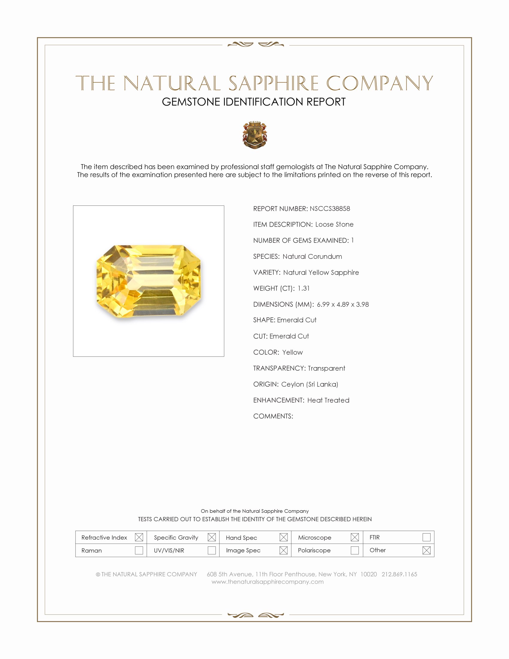 1.31 Ct. Yellow Sapphire from Ceylon (Sri Lanka)