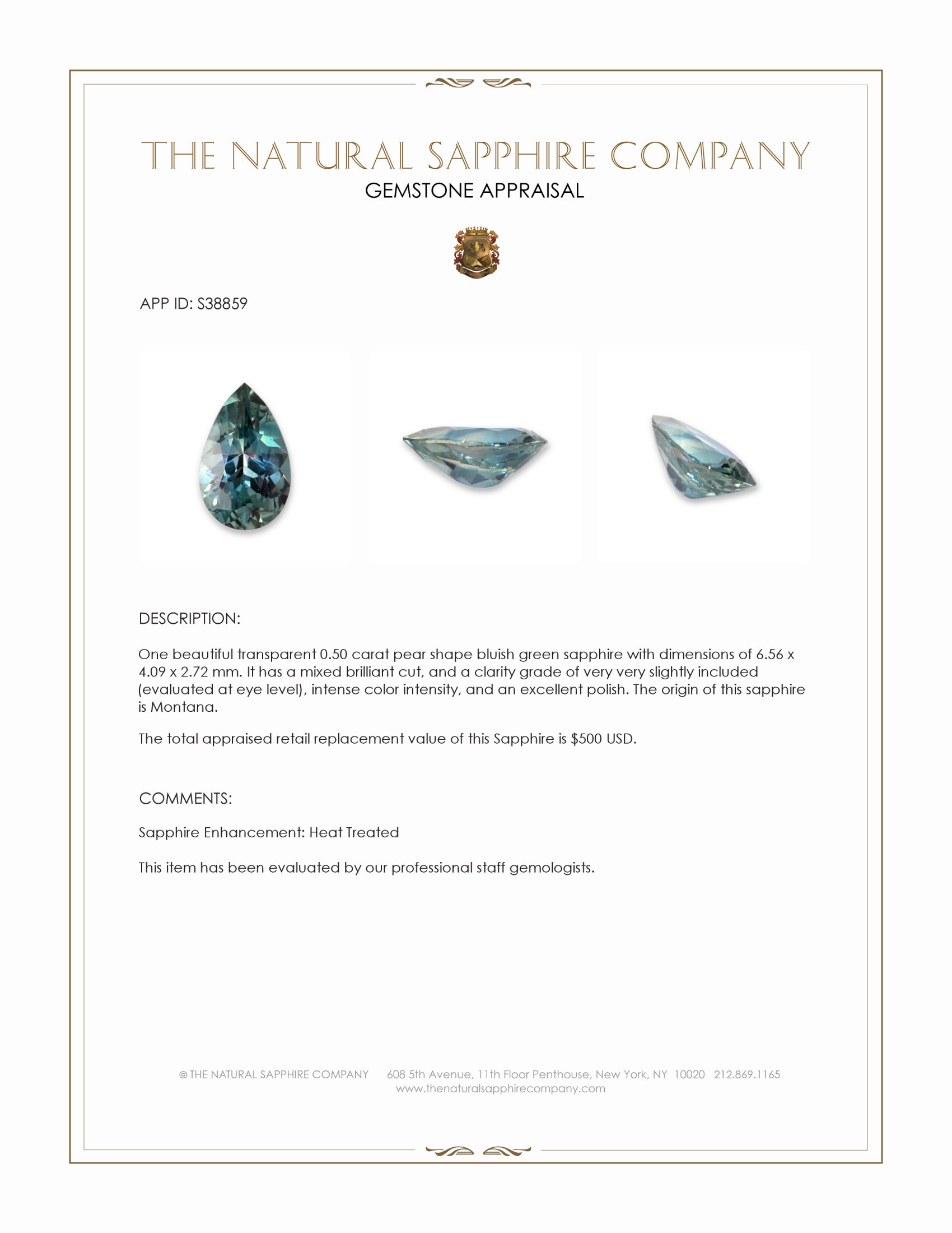 0.50 Ct. Bluish Green Sapphire from Montana