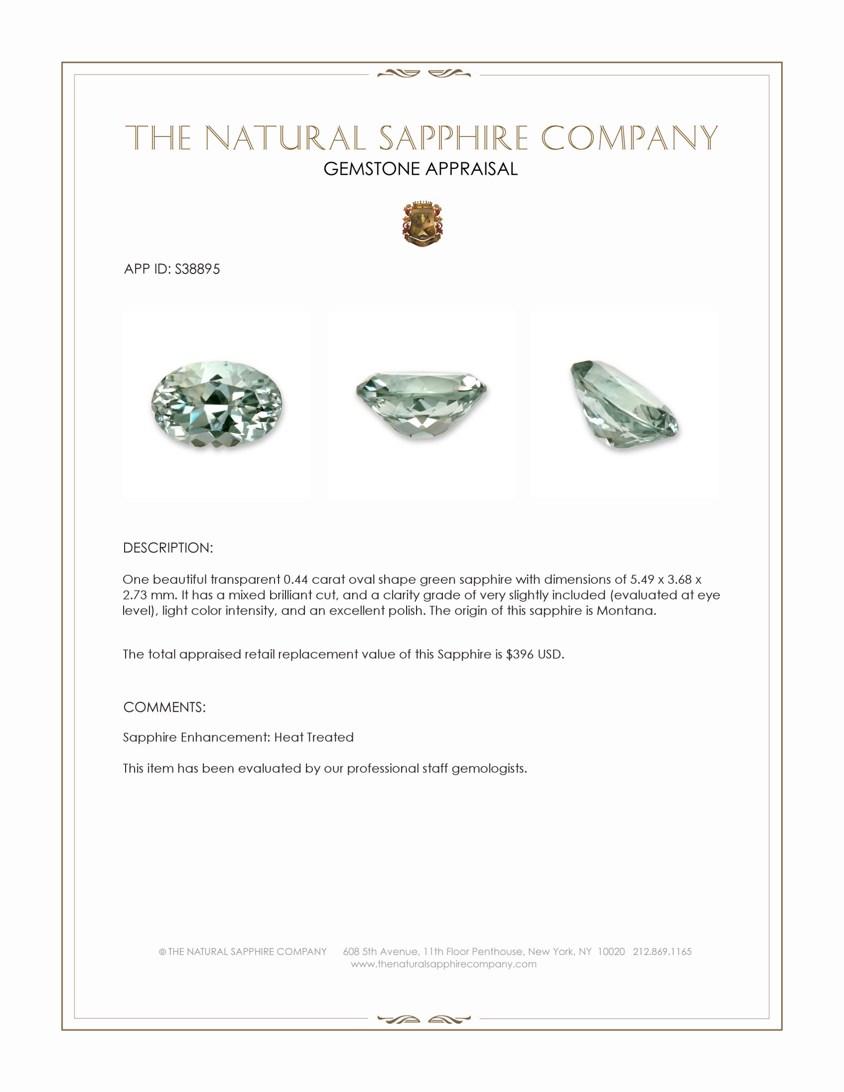 0.44 Ct. Green Sapphire from Montana