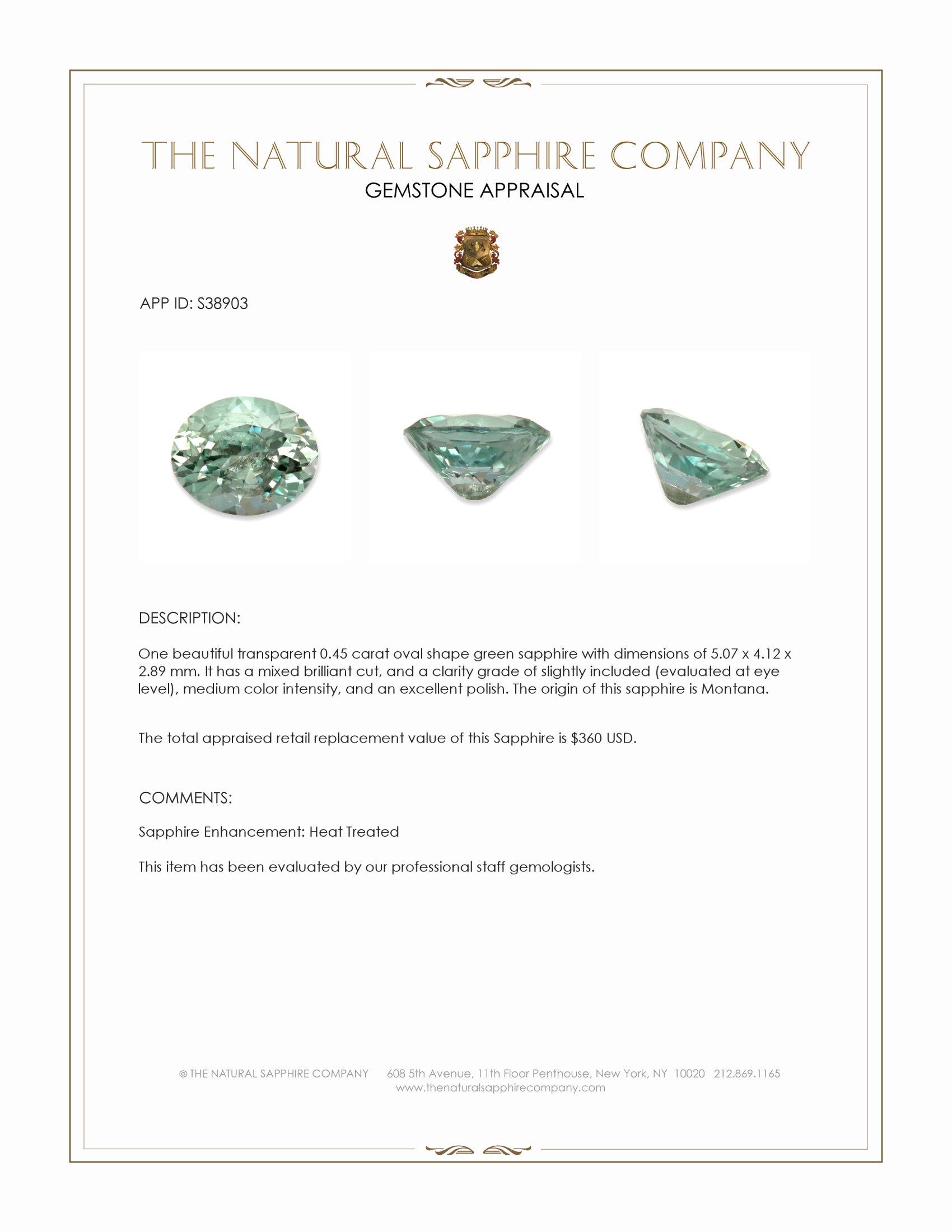 0.45 Ct. Green Sapphire from Montana