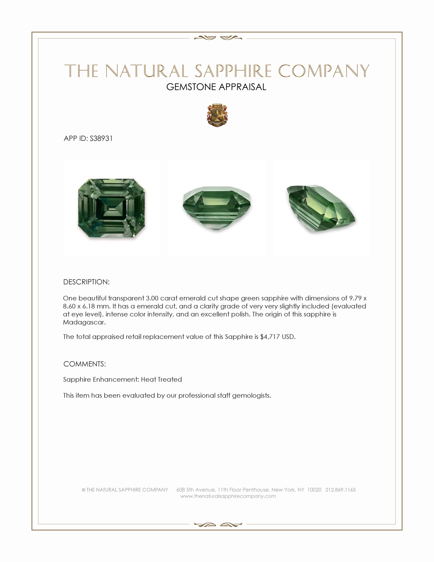 3.00 Ct. Green Sapphire from Madagascar