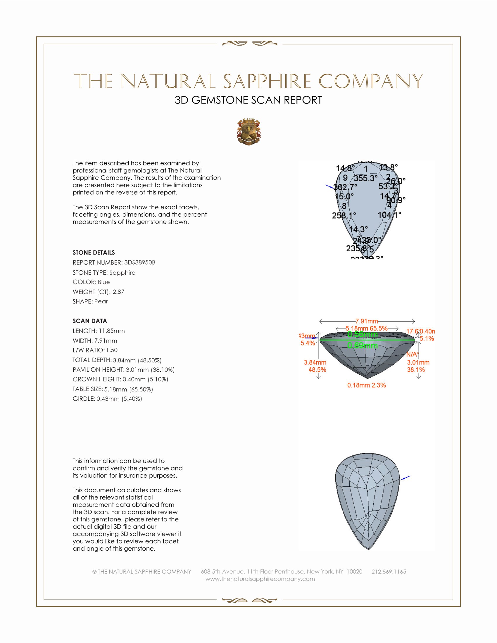 2.87 Ct. Blue Sapphire from Ceylon (Sri Lanka)