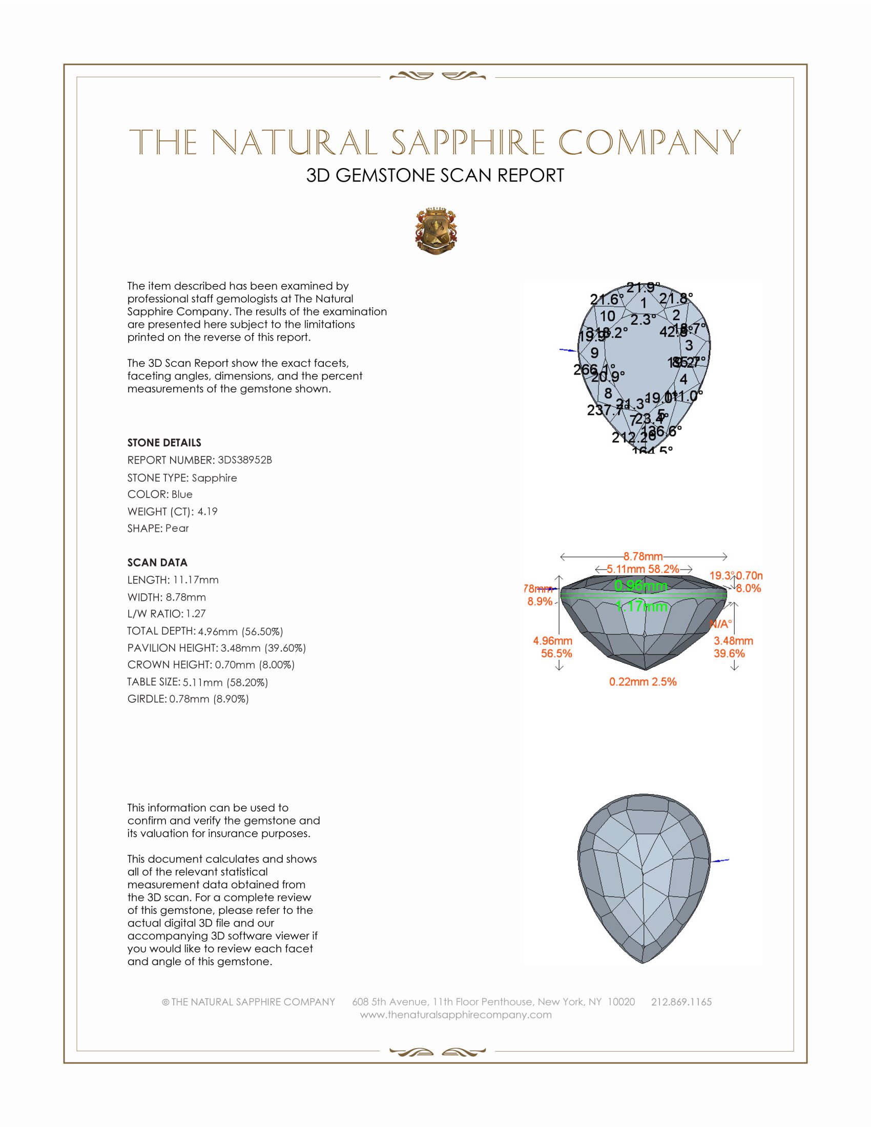 4.19 Ct. Blue Sapphire from Ceylon (Sri Lanka)