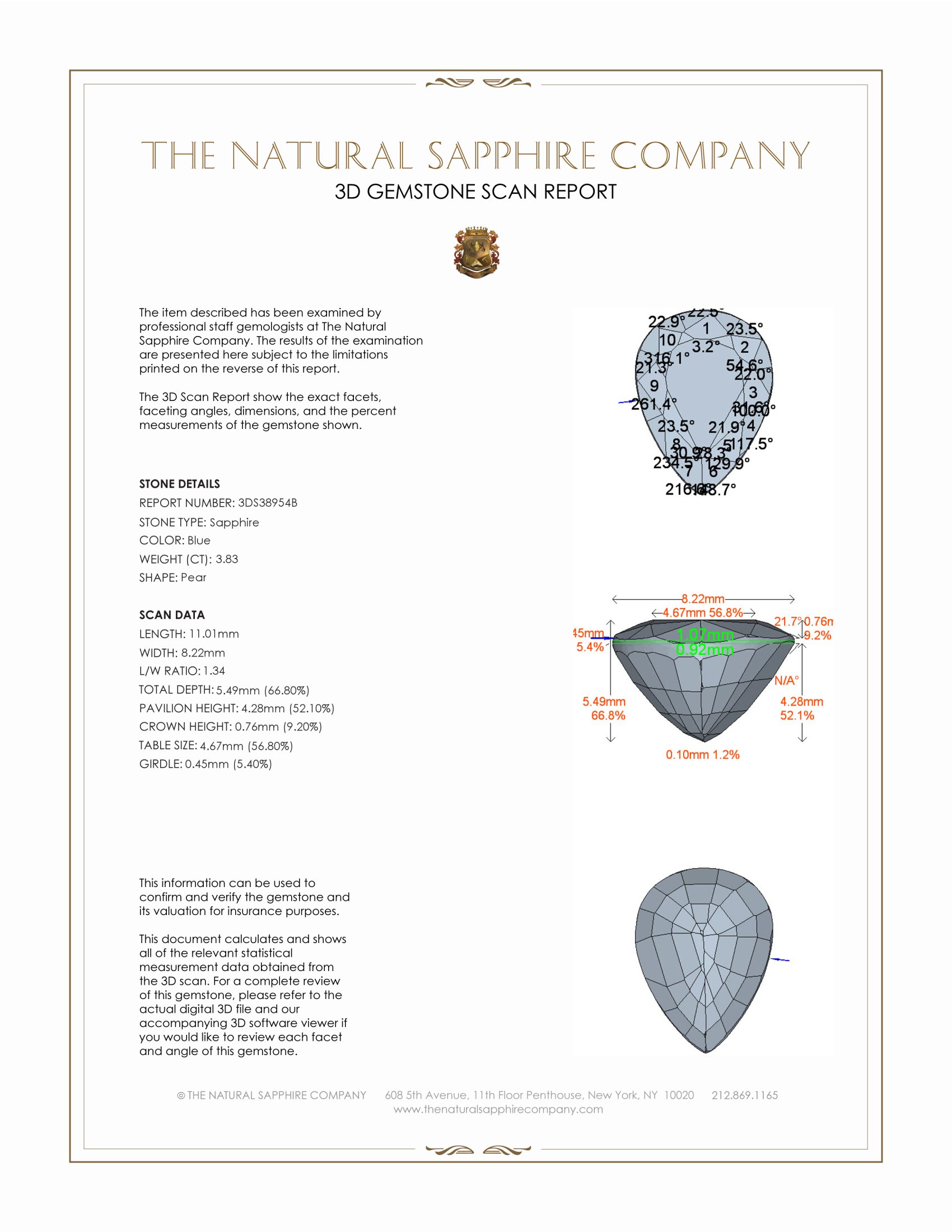 3.83 Ct. Blue Sapphire from Ceylon (Sri Lanka)