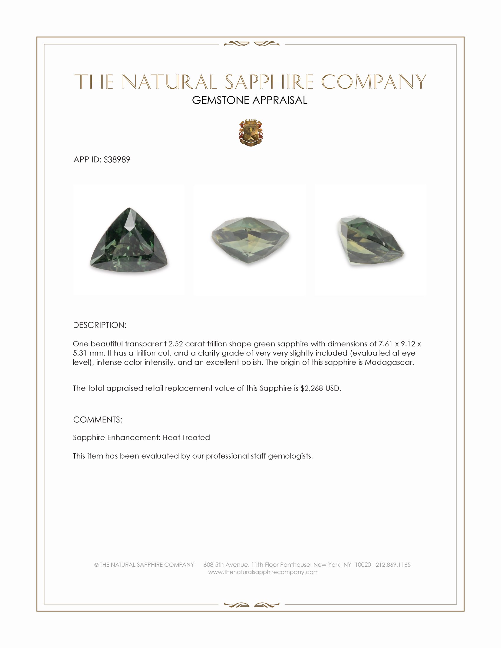 2.52 Ct. Green Sapphire from Madagascar