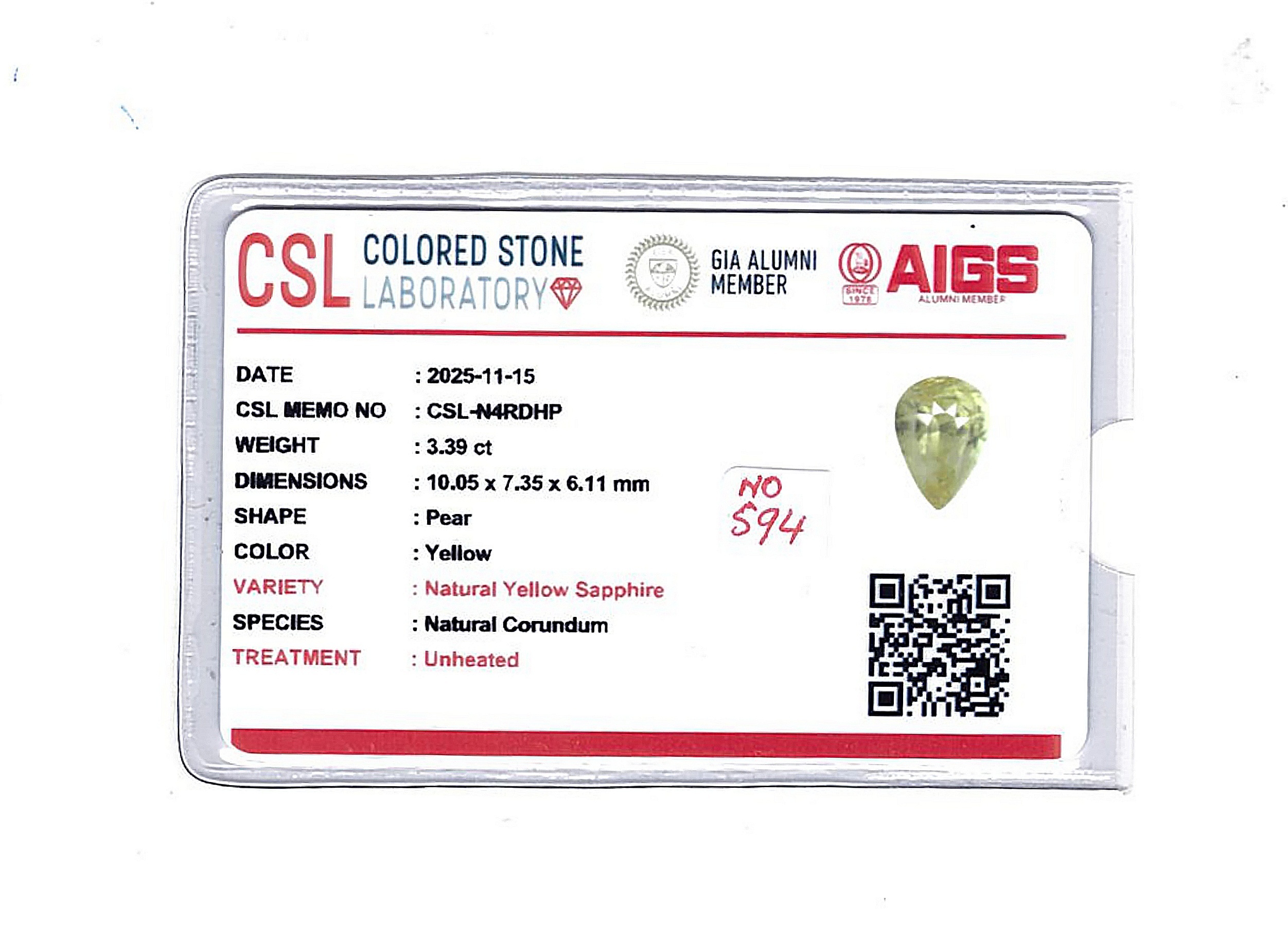 3.39 Ct. Yellow Sapphire from Ceylon (Sri Lanka)