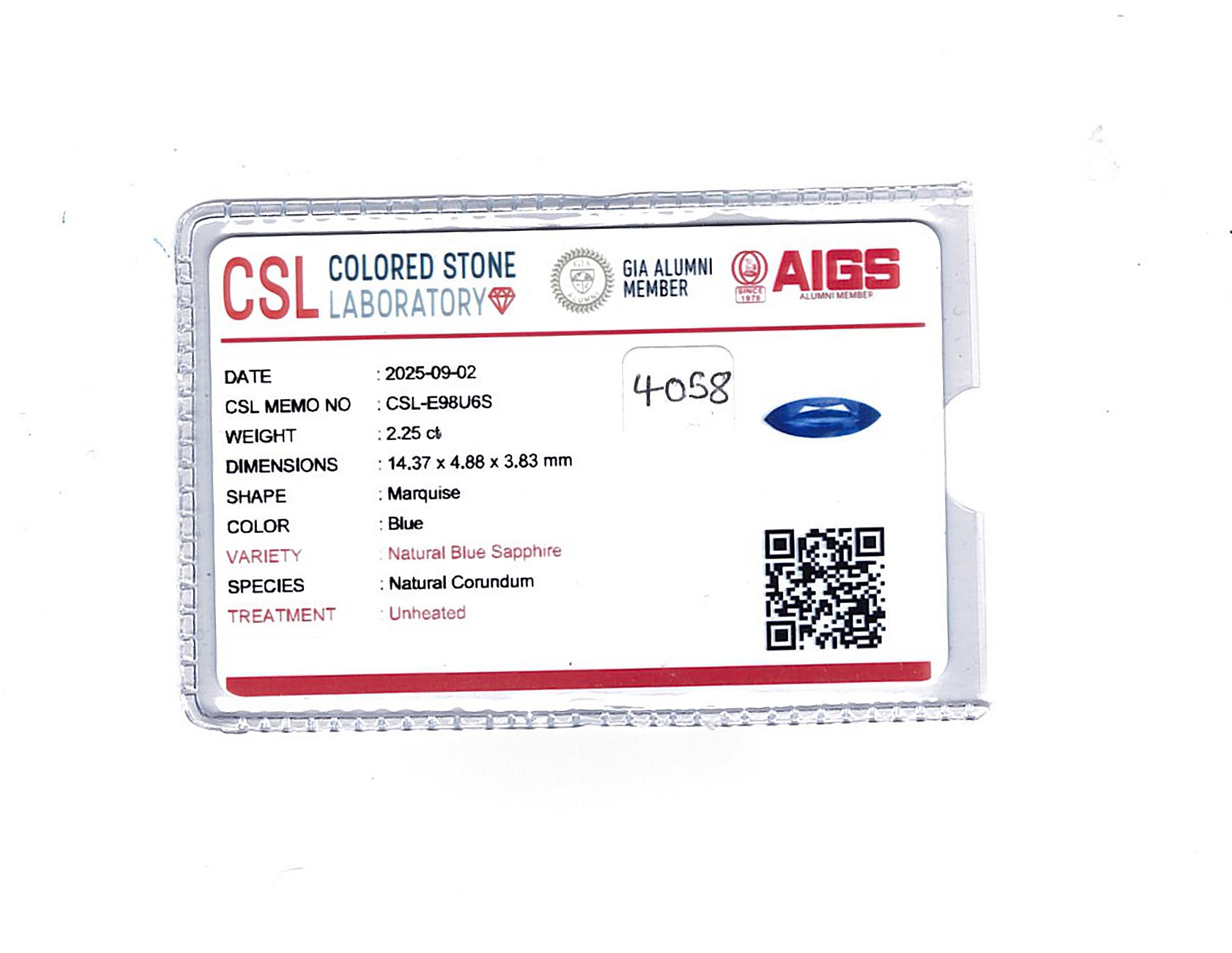 2.25 Ct. Blue Sapphire from Ceylon (Sri Lanka)