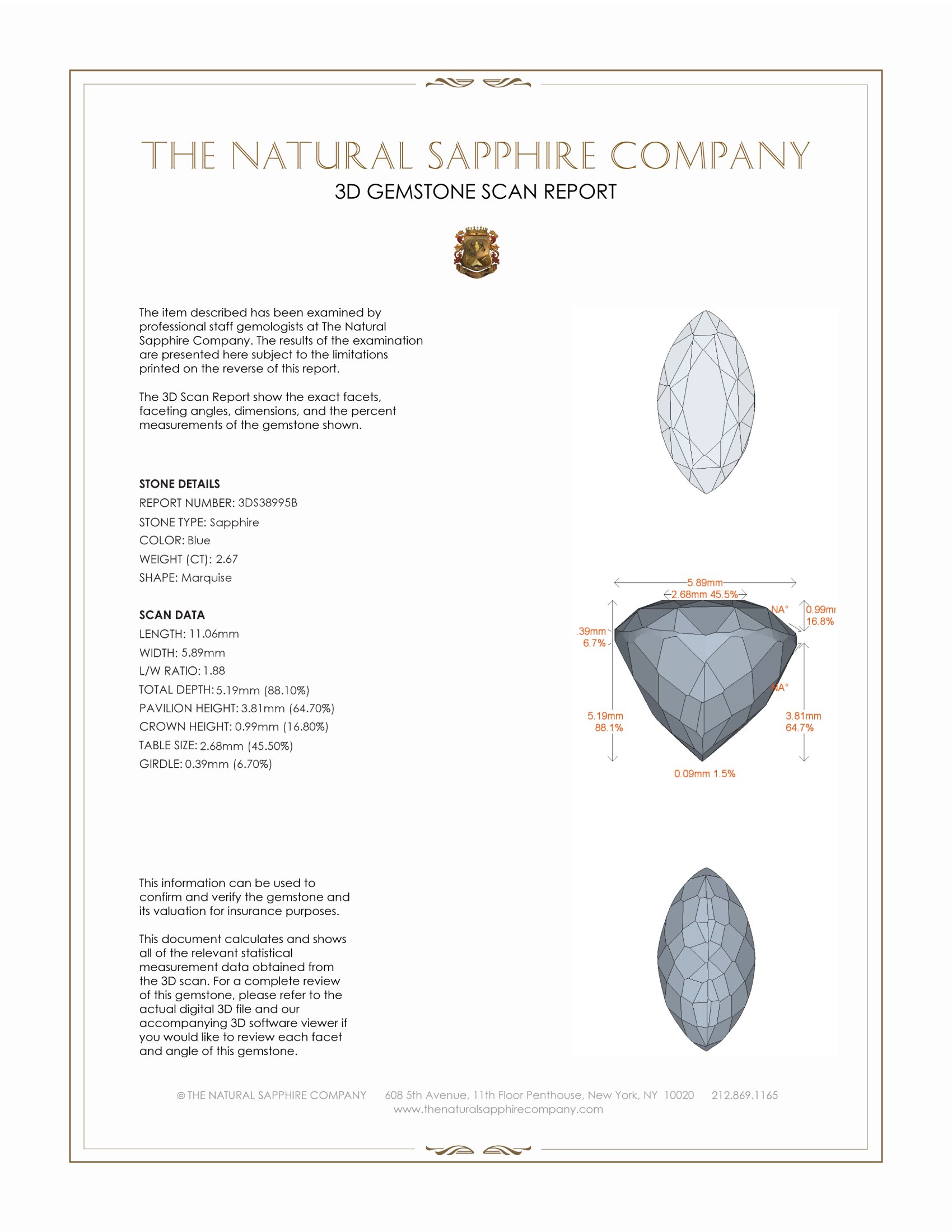 2.67 Ct. Blue Sapphire from Ceylon (Sri Lanka)