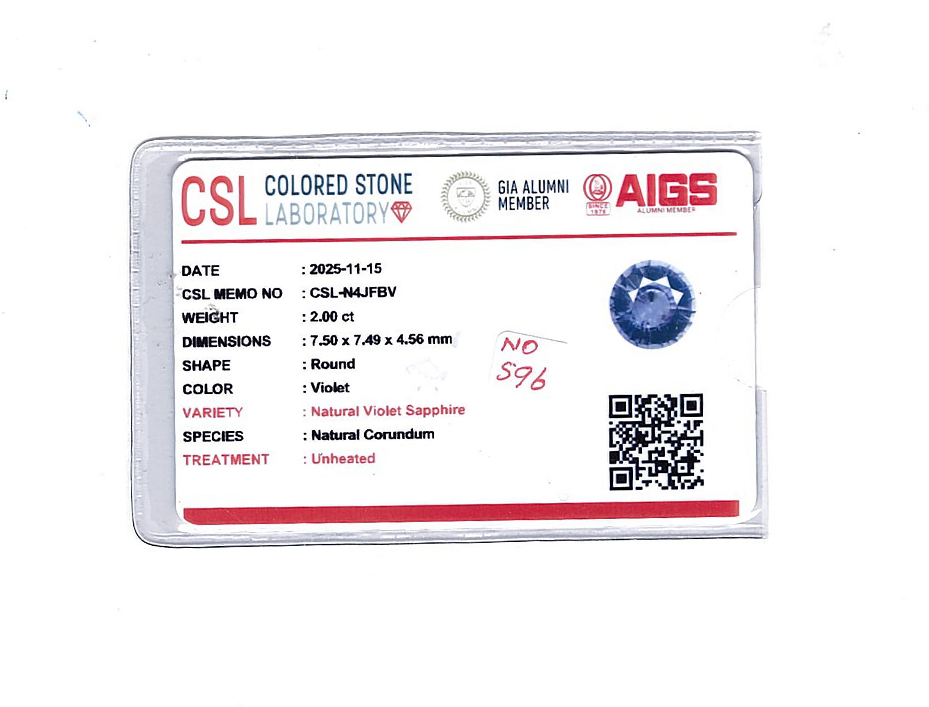 2.00 Ct. Violet Sapphire from Ceylon (Sri Lanka)