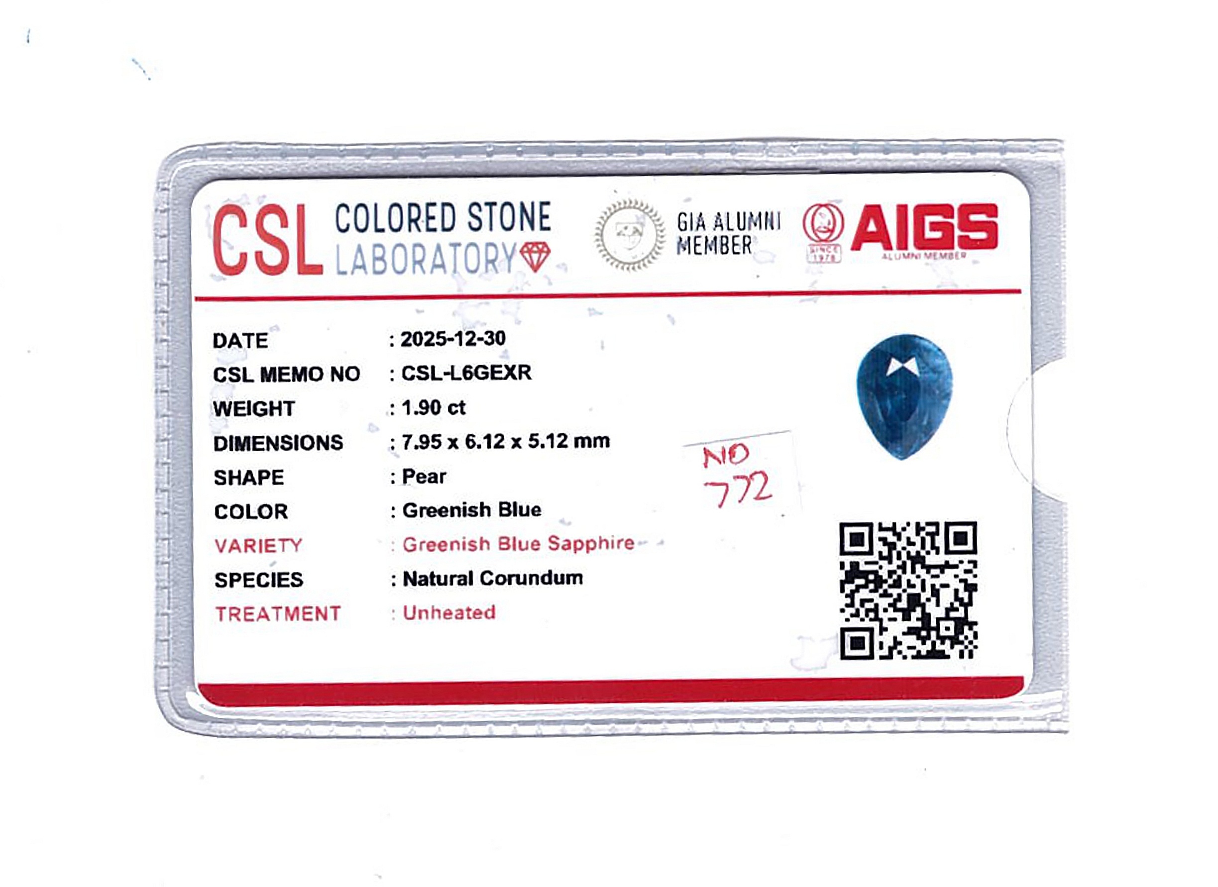 1.90 Ct. Greenish Blue Sapphire from Madagascar