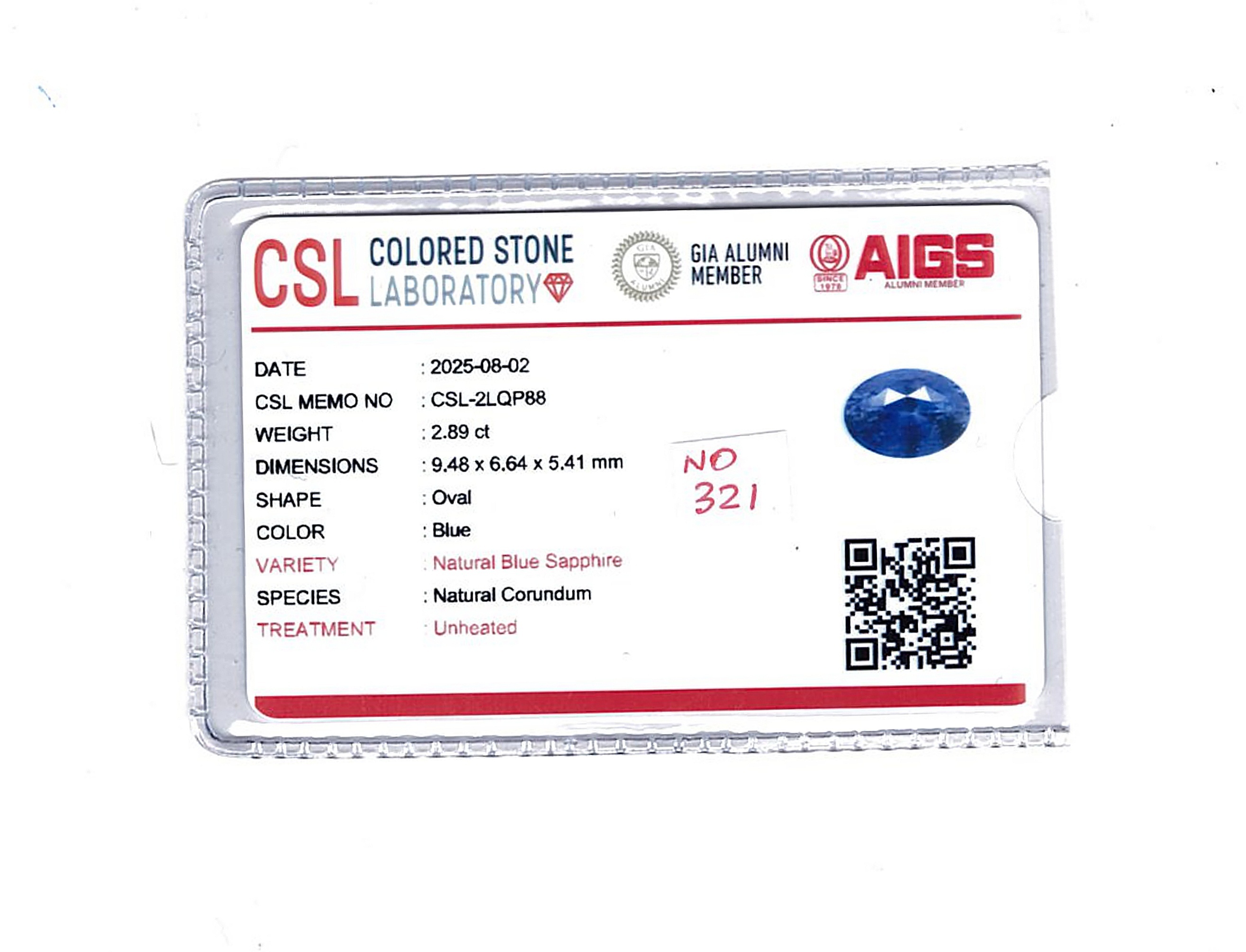 2.89 Ct. Blue Sapphire from Ceylon (Sri Lanka)