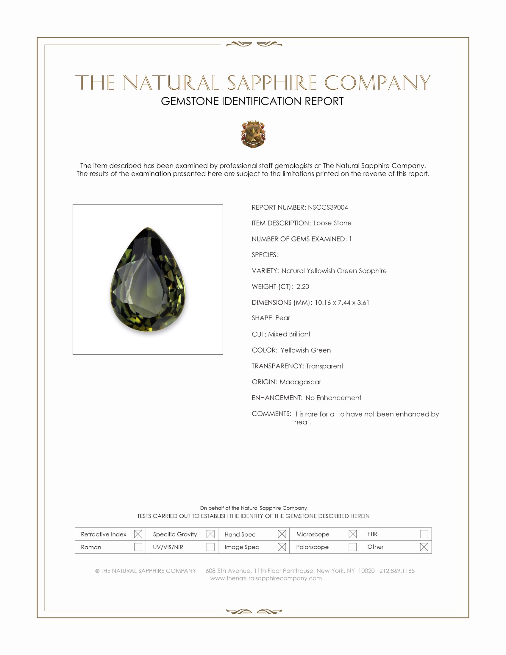 2.20 Ct. Yellowish Green Sapphire from Madagascar